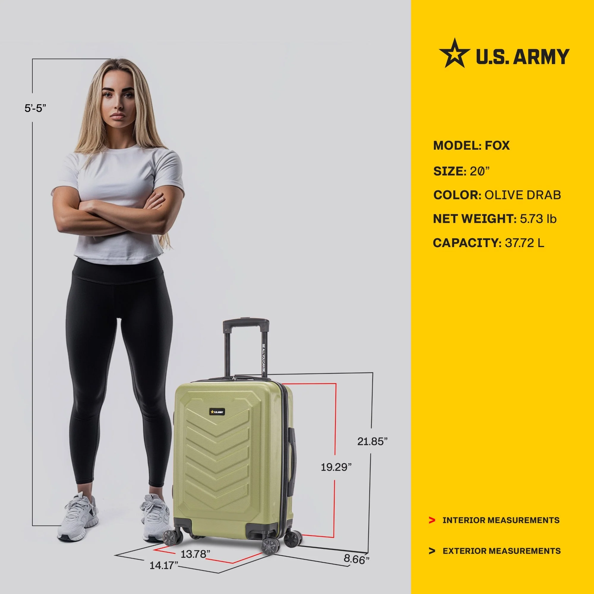 U.S. ARMY FOX 20" Carry-On Suitcase - Image 4