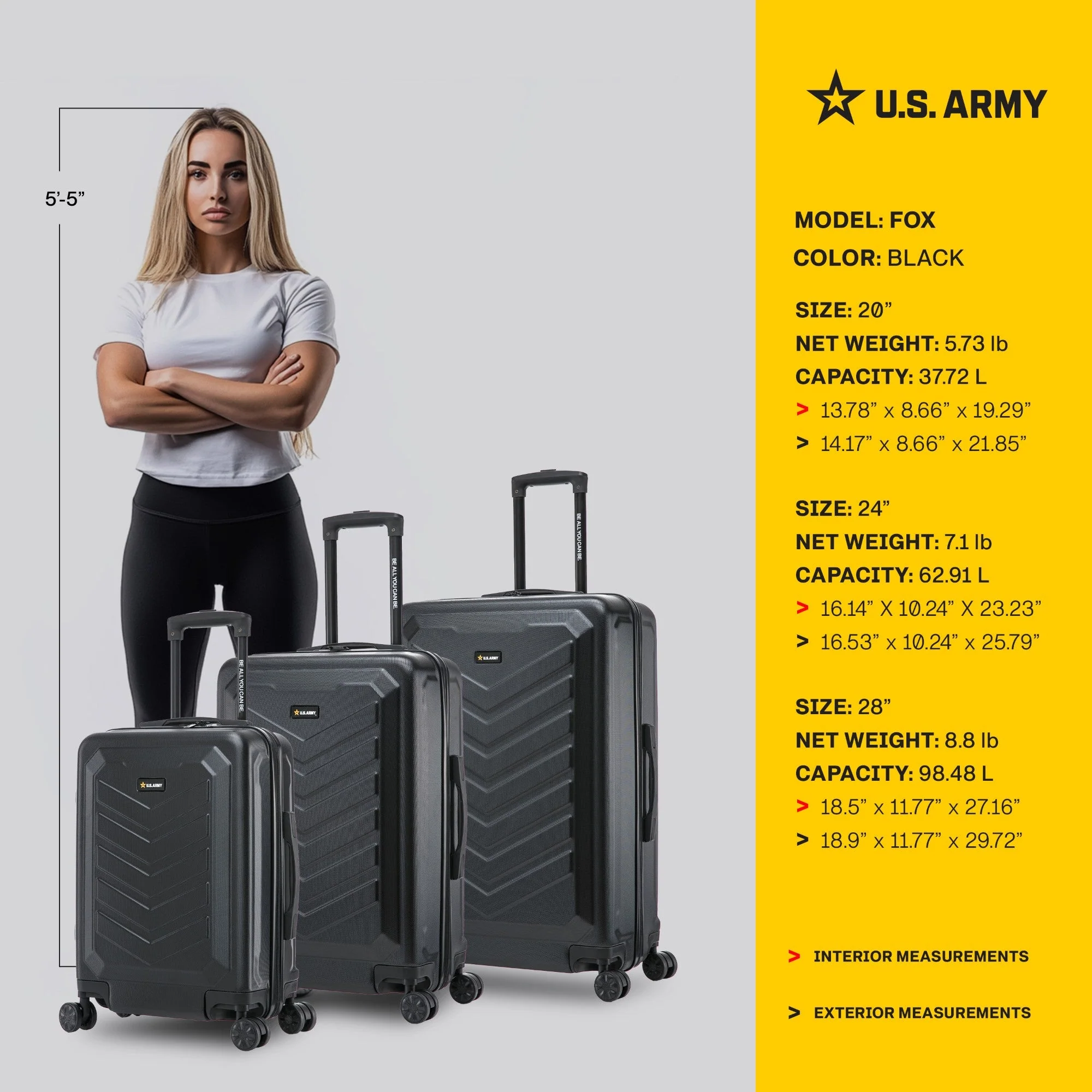 U.S. ARMY FOX 3-Piece Luggage Set 20”/24”/28” - Image 13