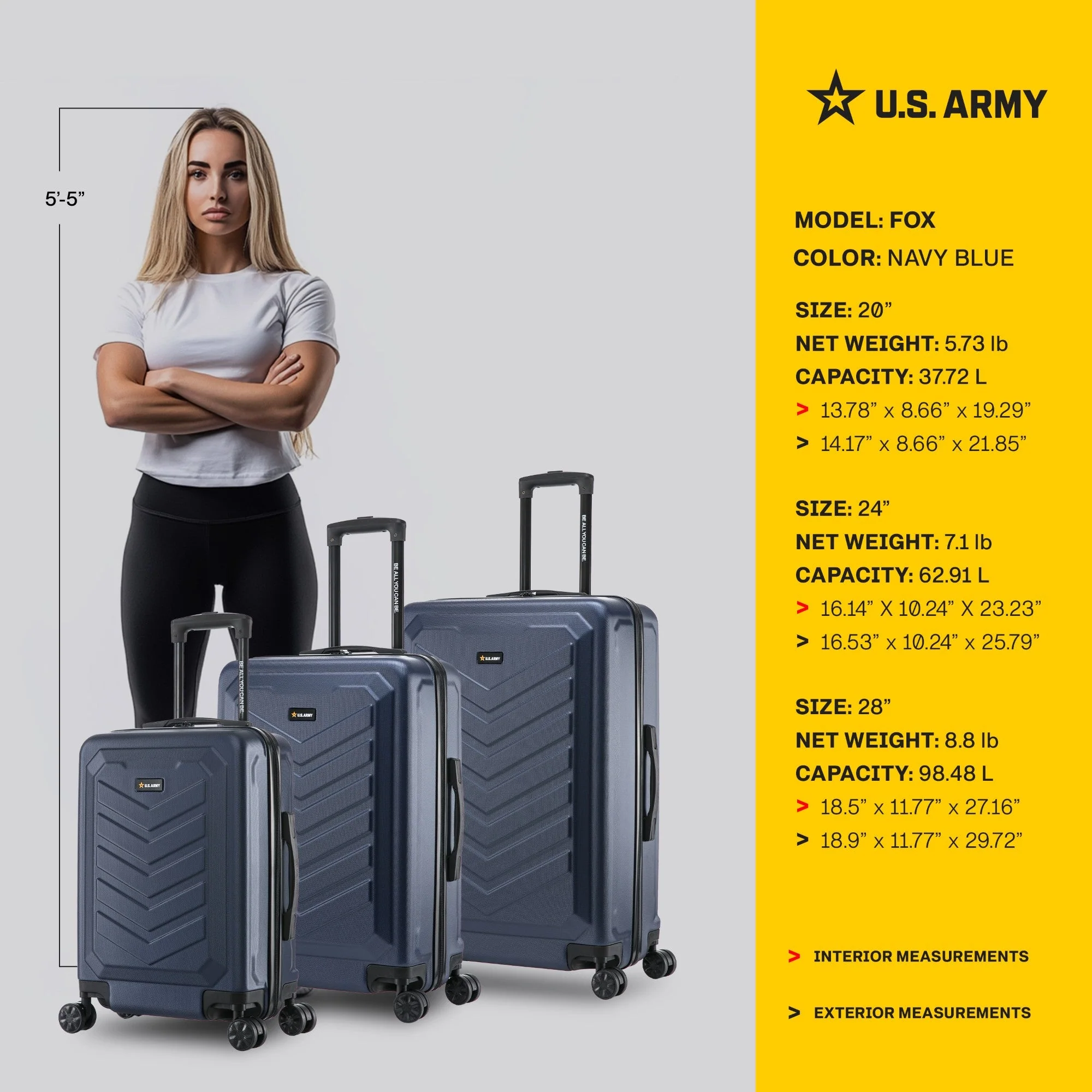 U.S. ARMY FOX 3-Piece Luggage Set 20”/24”/28” - Image 22
