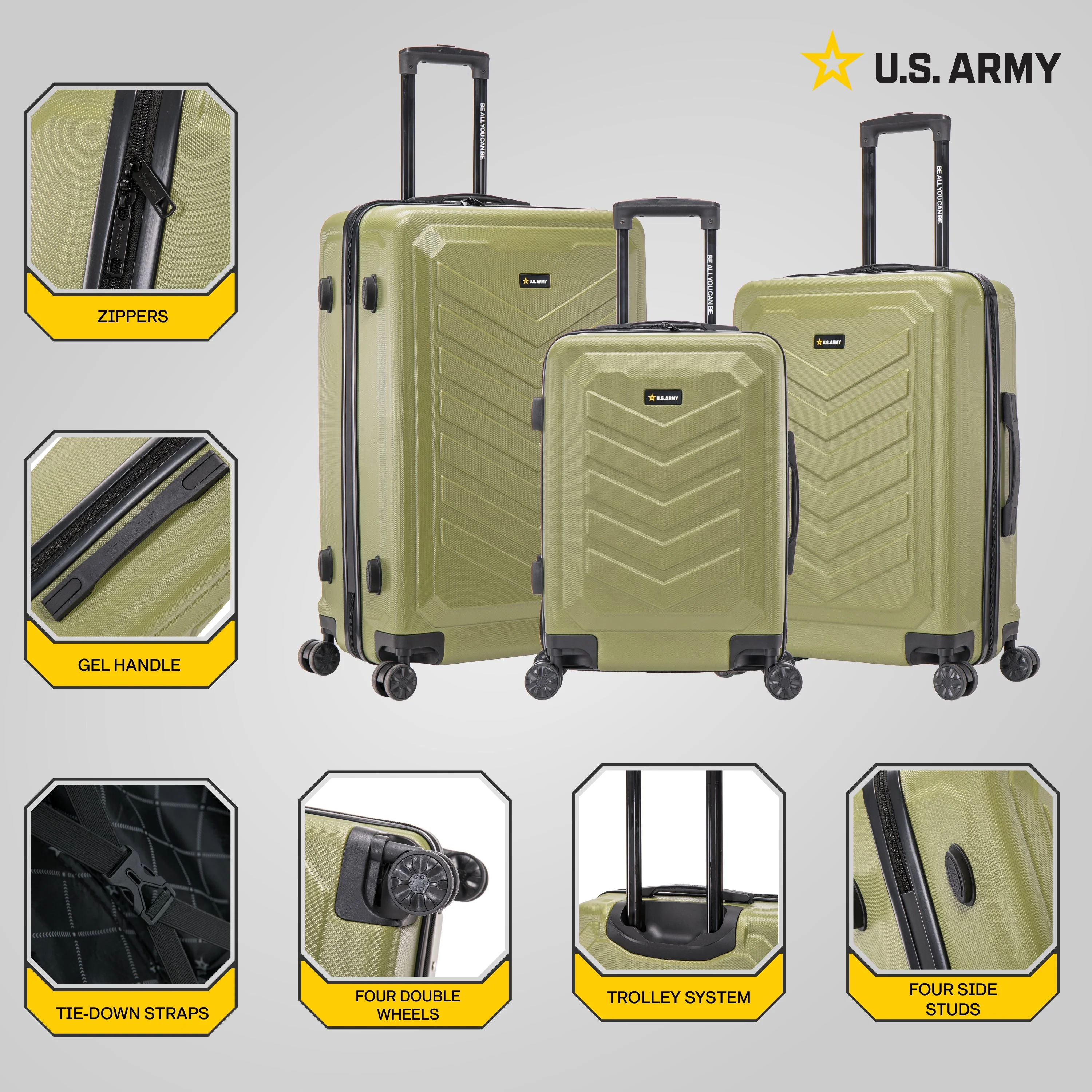 U.S. ARMY FOX 3-Piece Luggage Set 20”/24”/28” - Image 3
