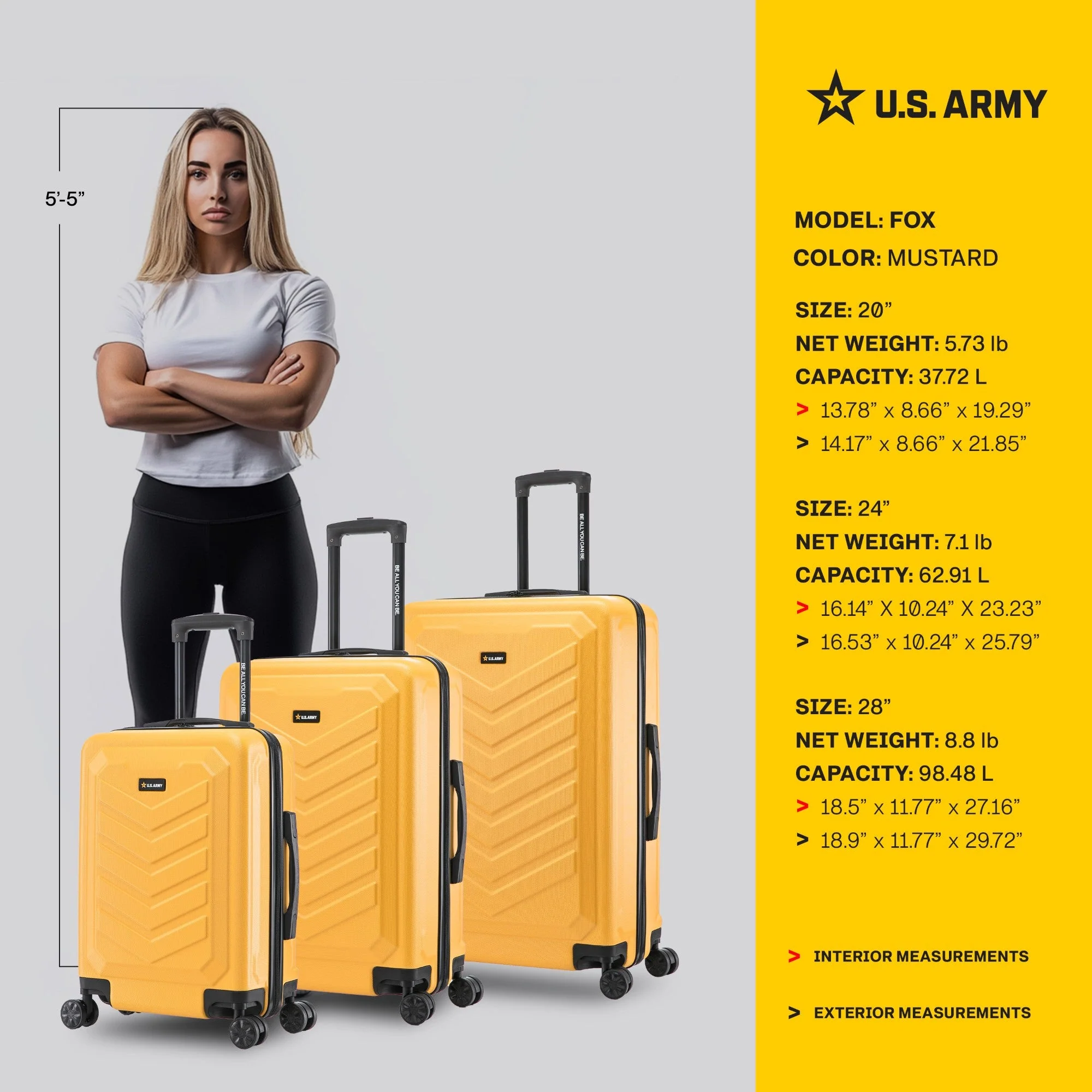 U.S. ARMY FOX 3-Piece Luggage Set 20”/24”/28” - Image 31