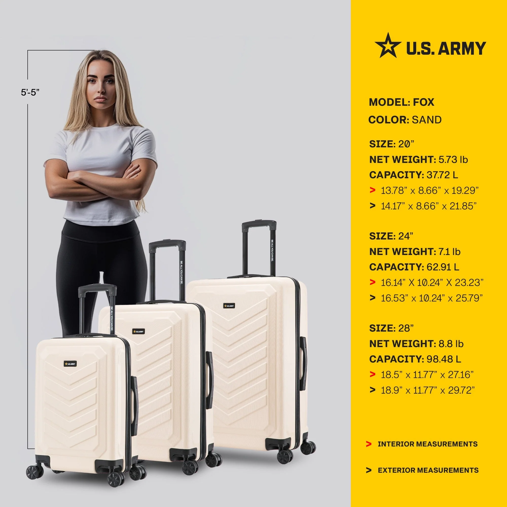 U.S. ARMY FOX 3-Piece Luggage Set 20”/24”/28” - Image 40