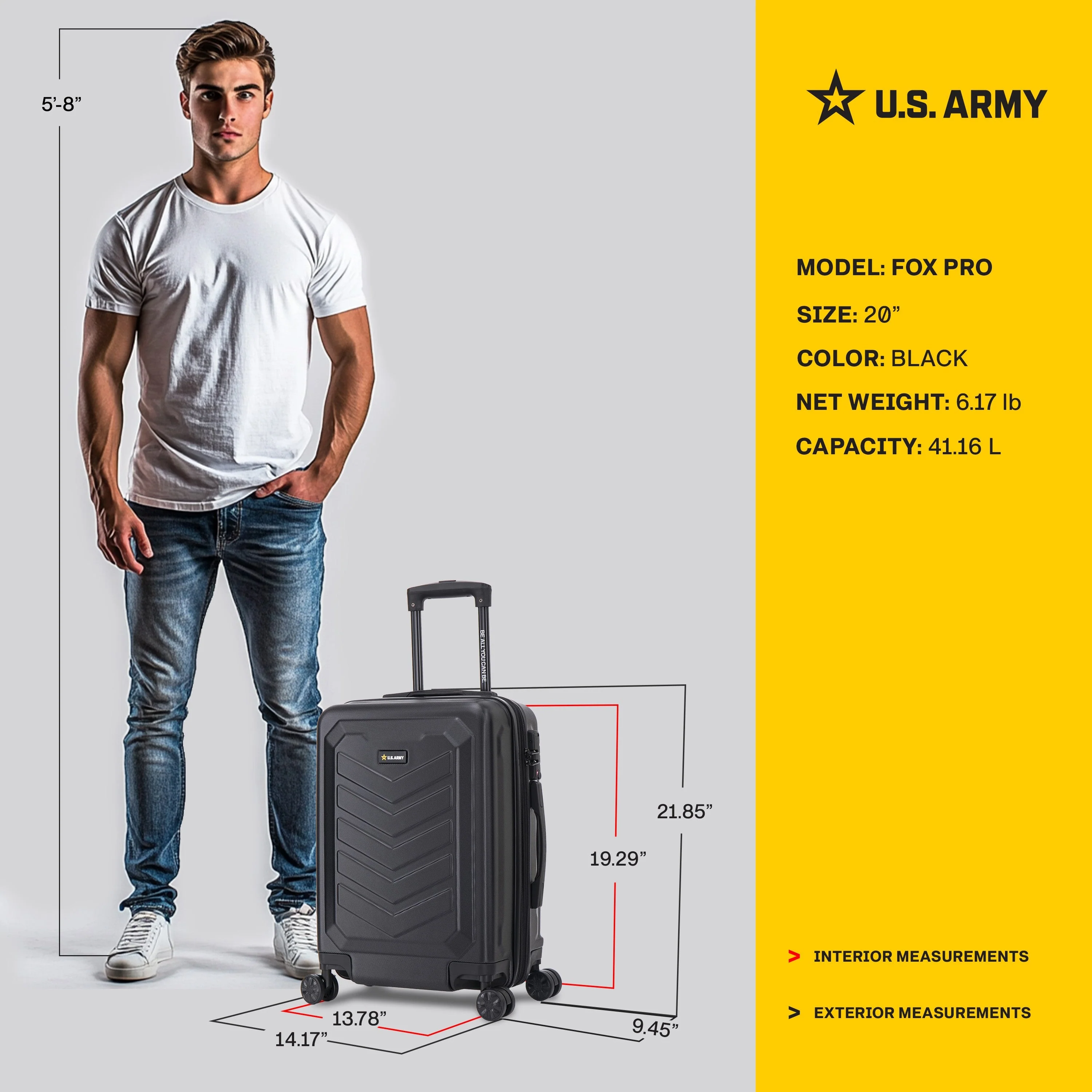 U.S. ARMY FOX PRO 20" Expandable Carry-On Suitcase with TSA Lock - Image 12