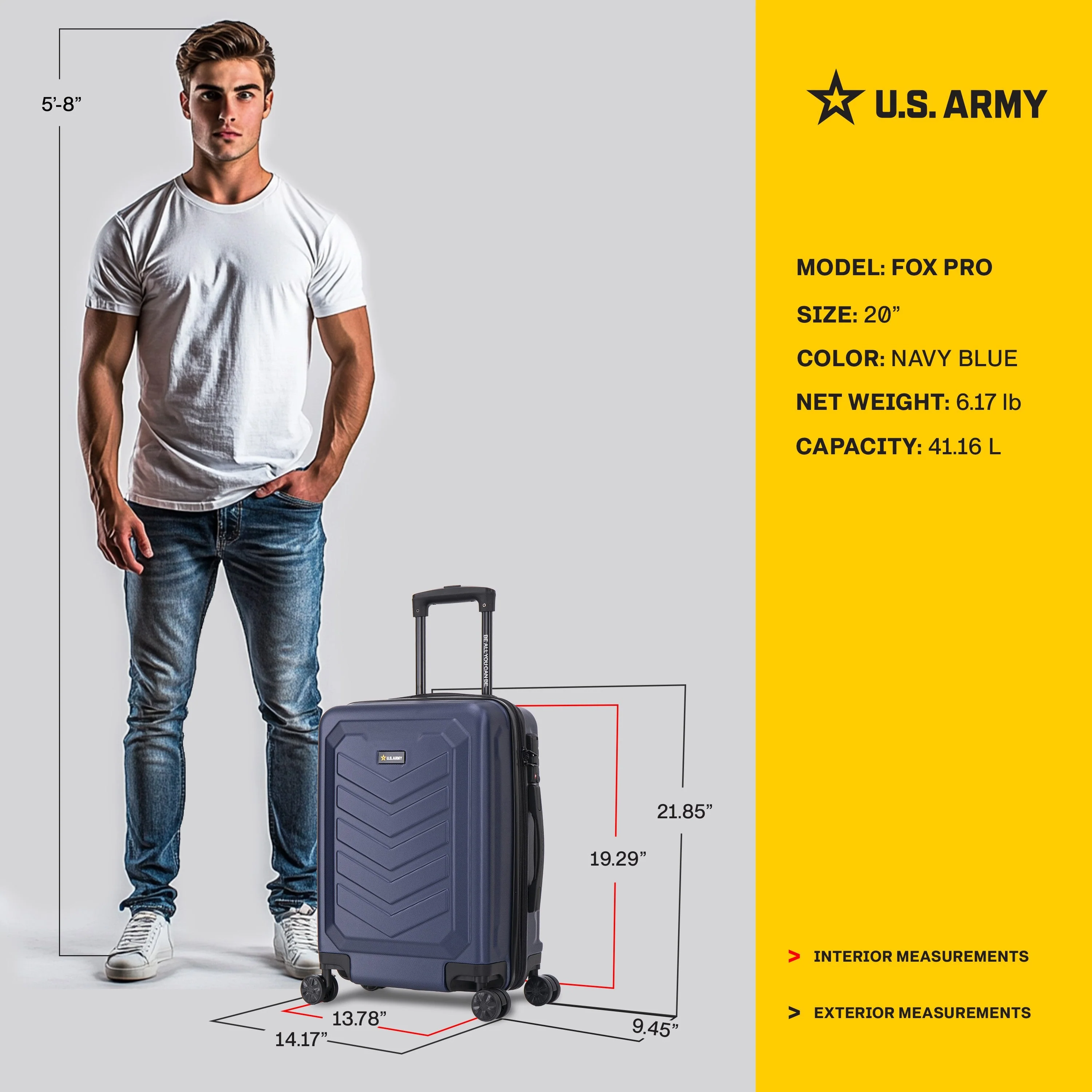 U.S. ARMY FOX PRO 20" Expandable Carry-On Suitcase with TSA Lock - Image 20