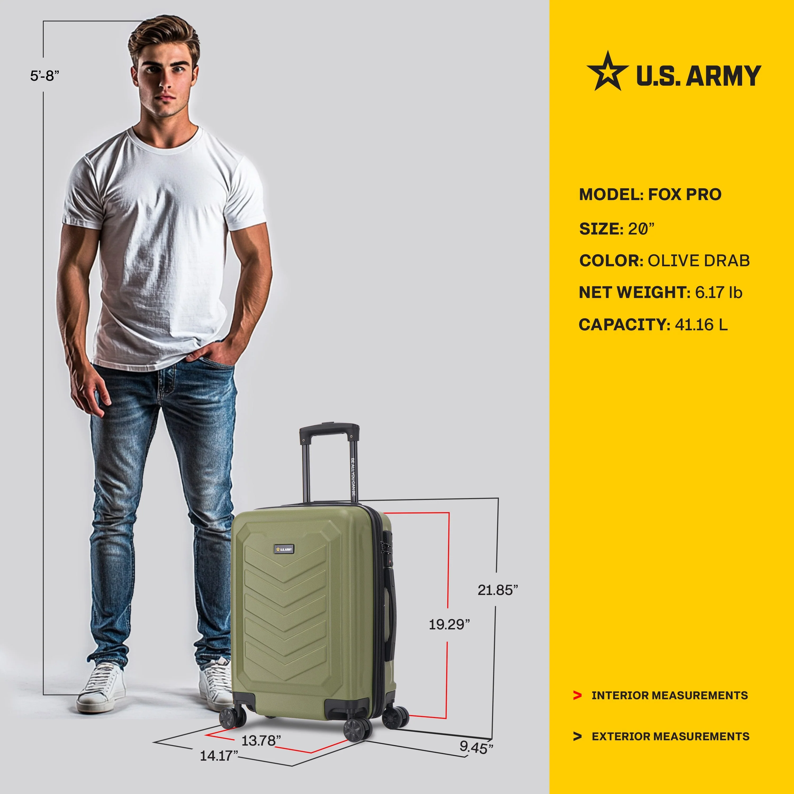 U.S. ARMY FOX PRO 20" Expandable Carry-On Suitcase with TSA Lock - Image 4
