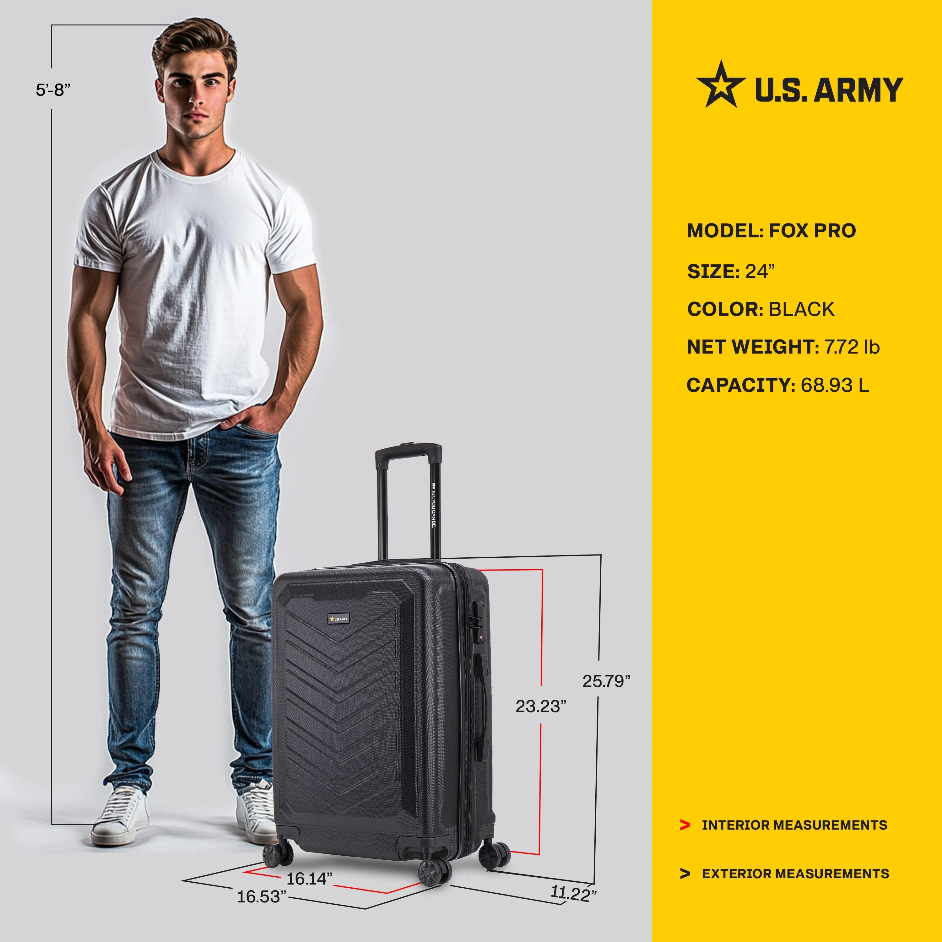 U.S. ARMY FOX PRO 24" Expandable Medium Suitcase with TSA Lock - Image 13