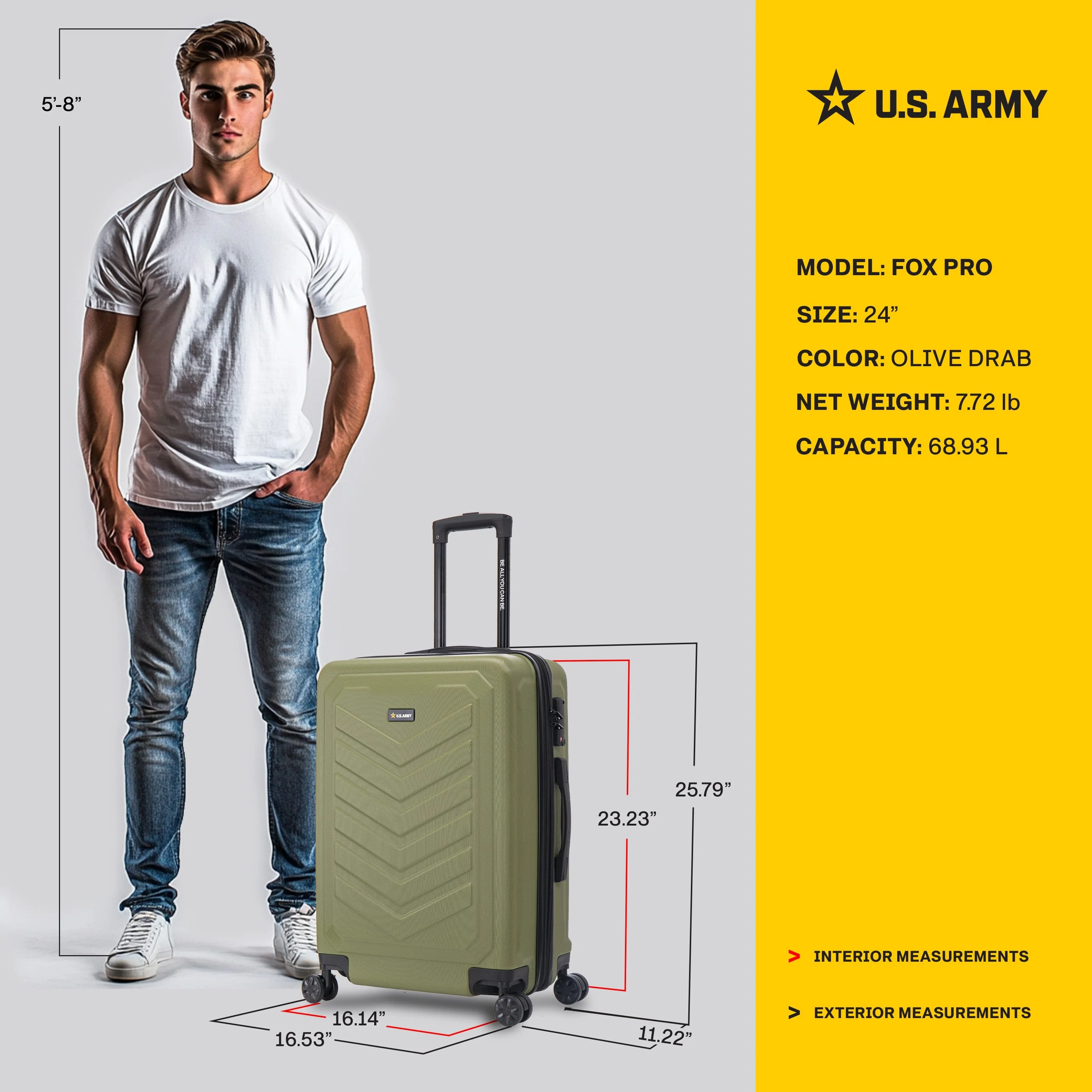 U.S. ARMY FOX PRO 24" Expandable Medium Suitcase with TSA Lock - Image 22