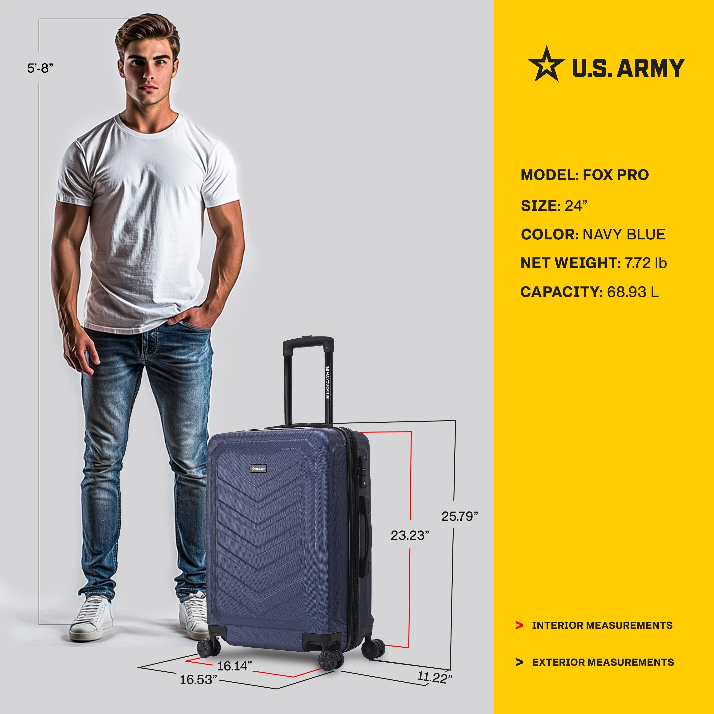 U.S. ARMY FOX PRO 24" Expandable Medium Suitcase with TSA Lock - Image 4