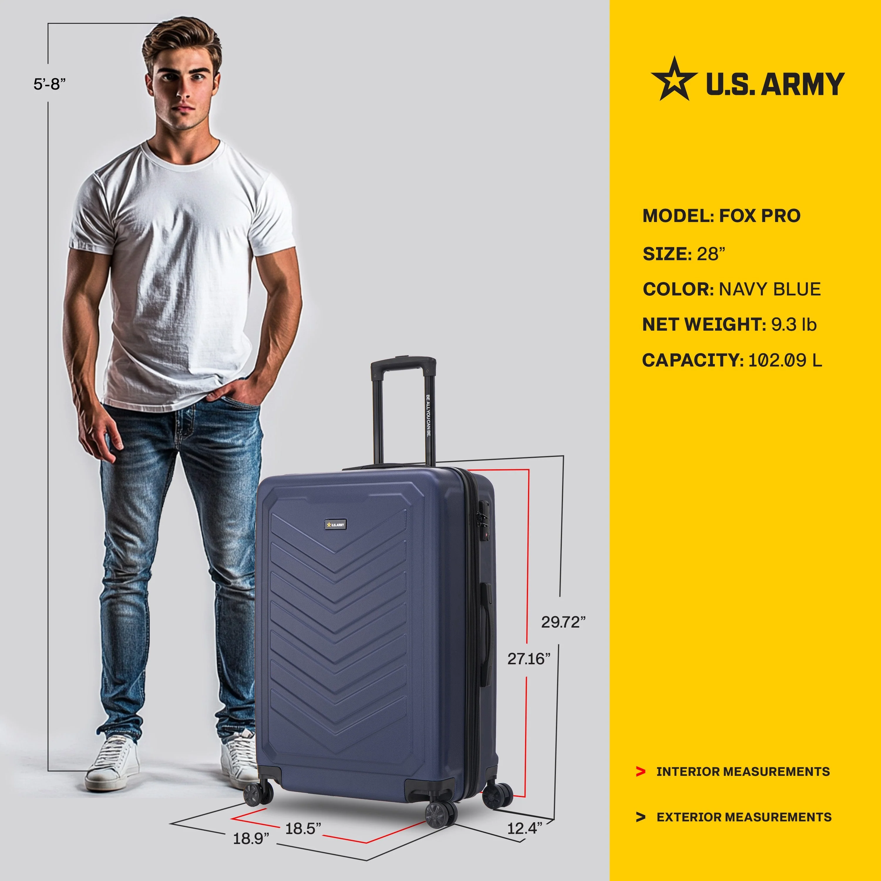 U.S. ARMY FOX PRO 28" Expandable Large Suitcase with TSA Lock - Image 13