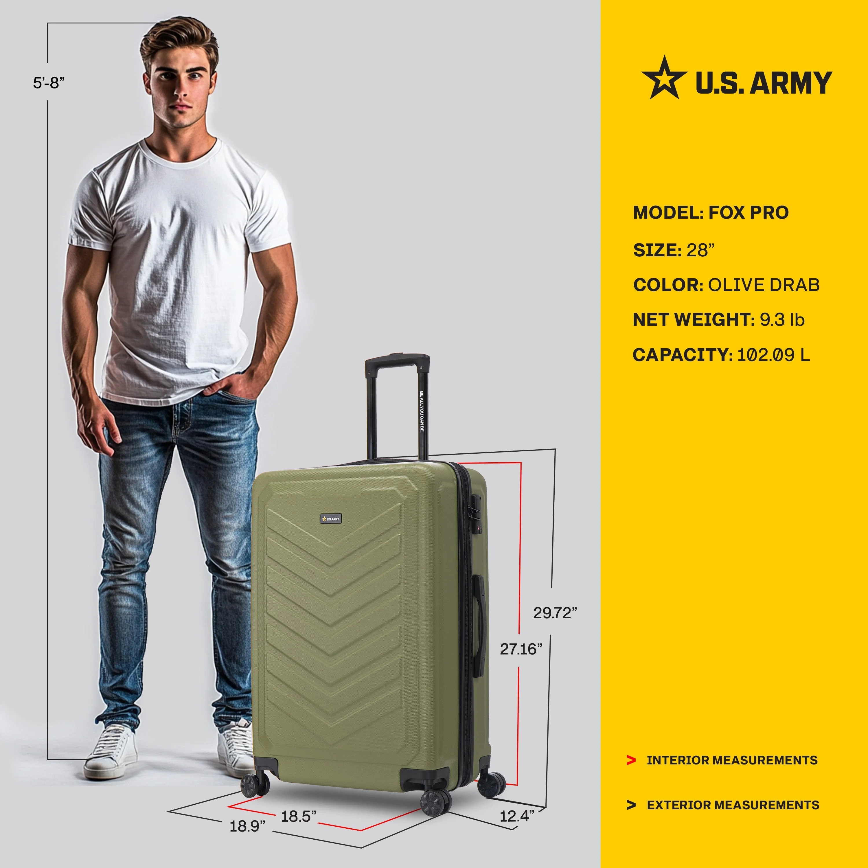 U.S. ARMY FOX PRO 28" Expandable Large Suitcase with TSA Lock - Image 22