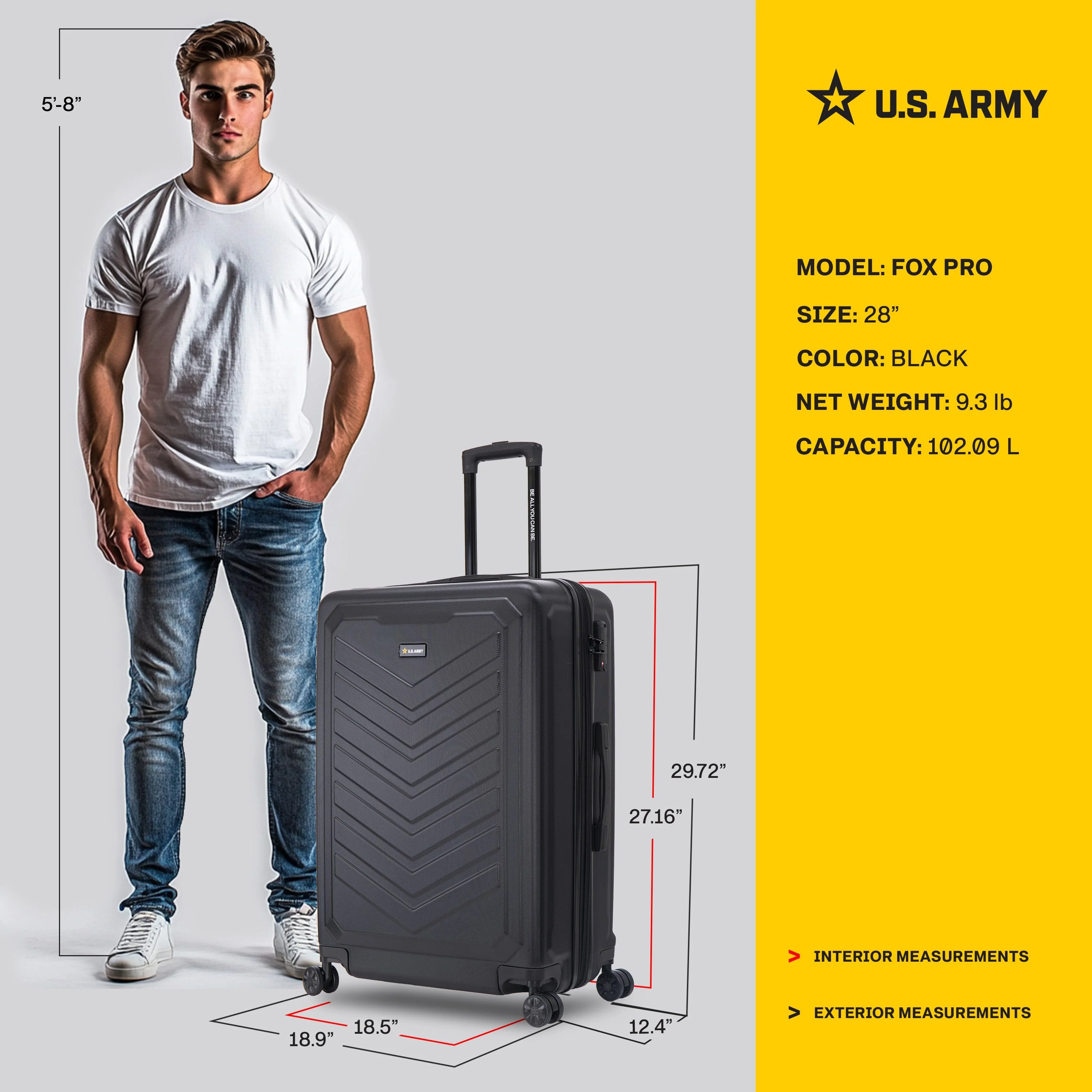 U.S. ARMY FOX PRO 28" Expandable Large Suitcase with TSA Lock - Image 4
