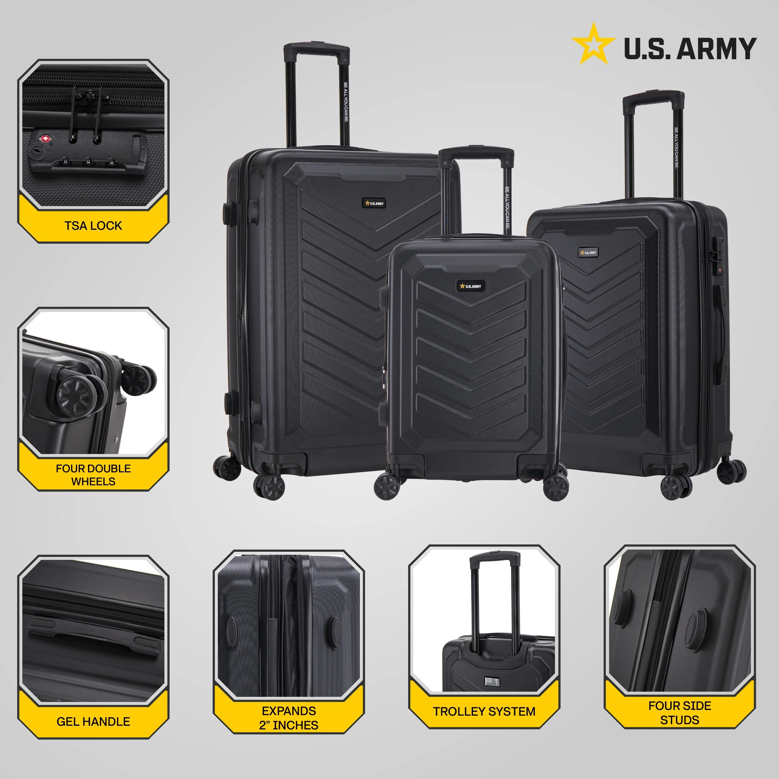 U.S. Army FOX PRO 3-Piece Luggage Set 20"/24"/28" Expandable Suitcases with TSA Lock - Image 20