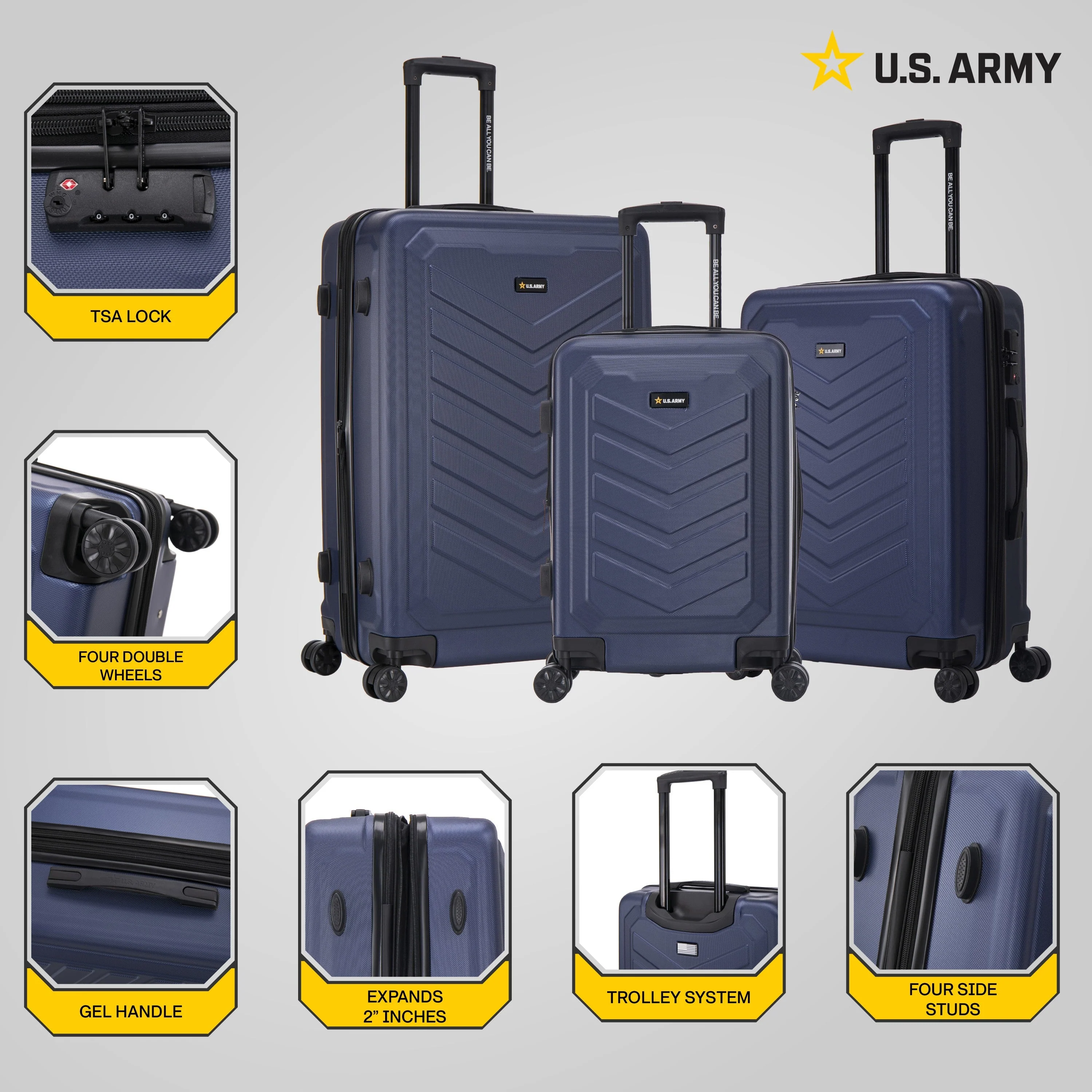 U.S. Army FOX PRO 3-Piece Luggage Set 20"/24"/28" Expandable Suitcases with TSA Lock - Image 3