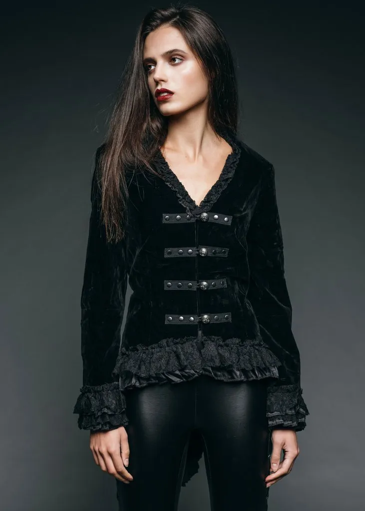 Vampire Royalty Black Tailcoat Velvet Gothic Jacket - Image 3