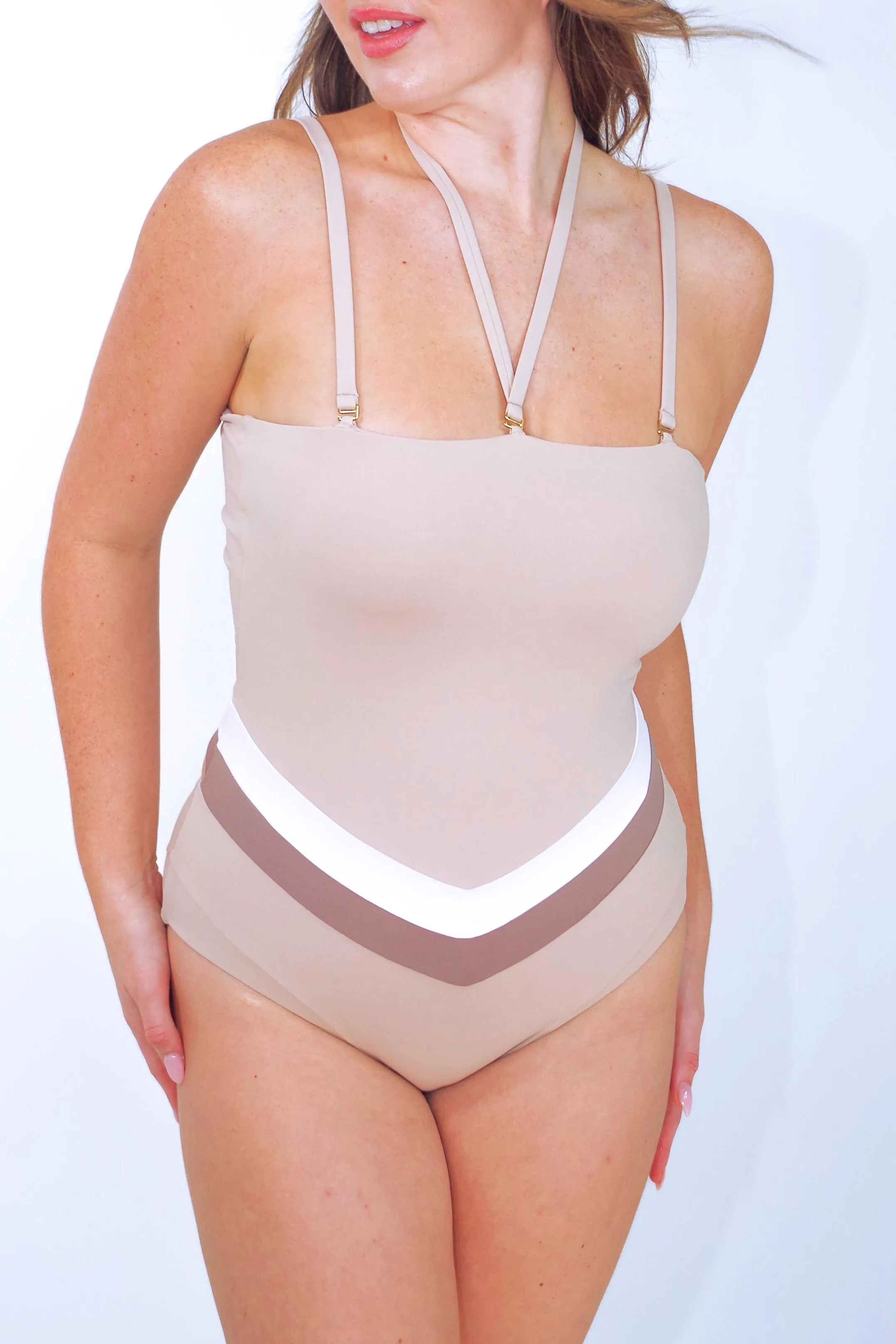 Vee convertible one piece swimsuit, cream - Image 6