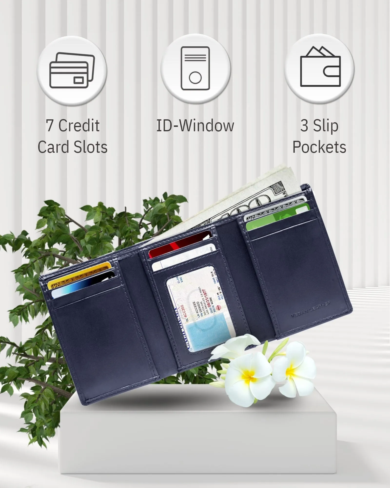Vegan Trifold Wallet With ID Window - Image 15
