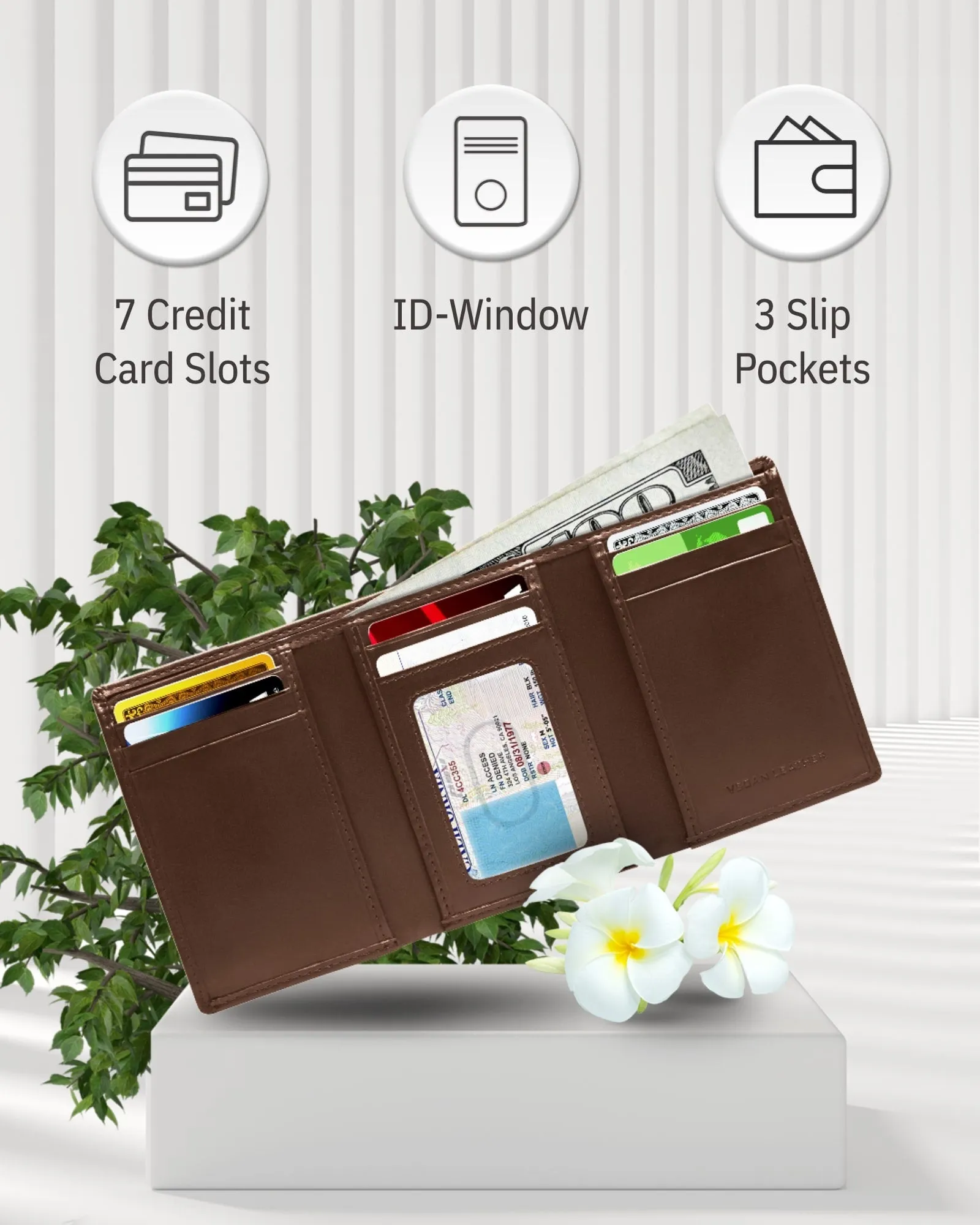 Vegan Trifold Wallet With ID Window - Image 21