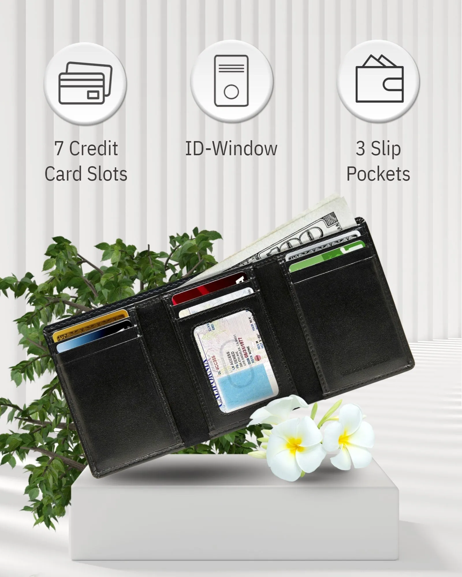 Vegan Trifold Wallet With ID Window - Image 3