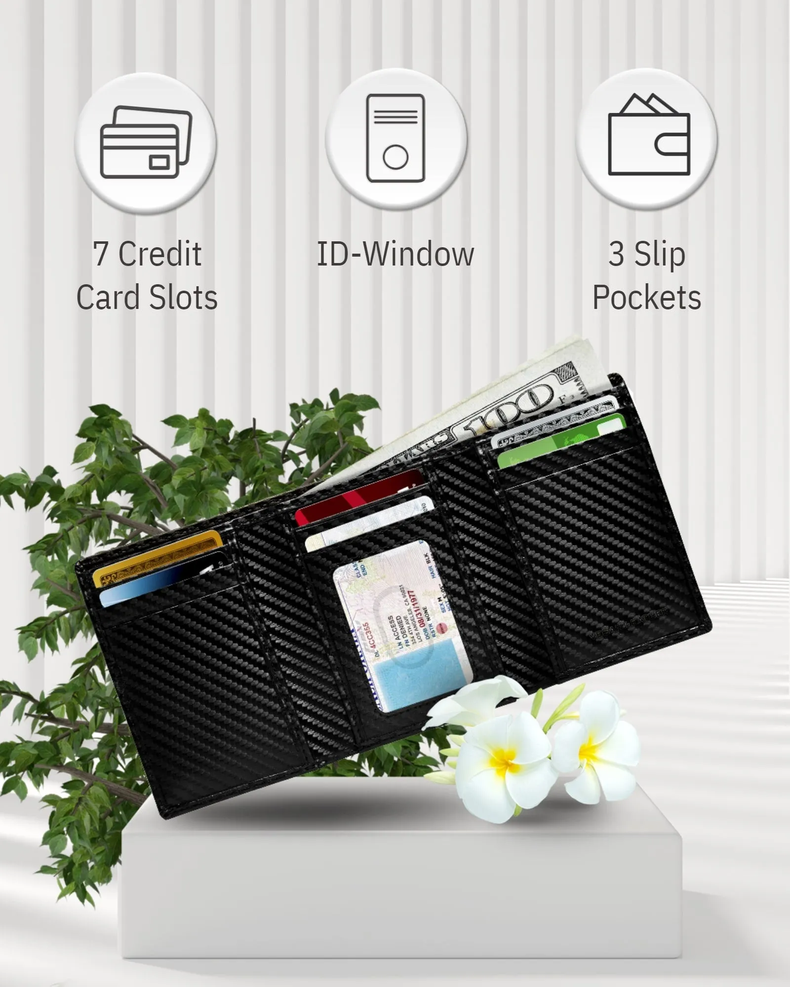 Vegan Trifold Wallet With ID Window - Image 8