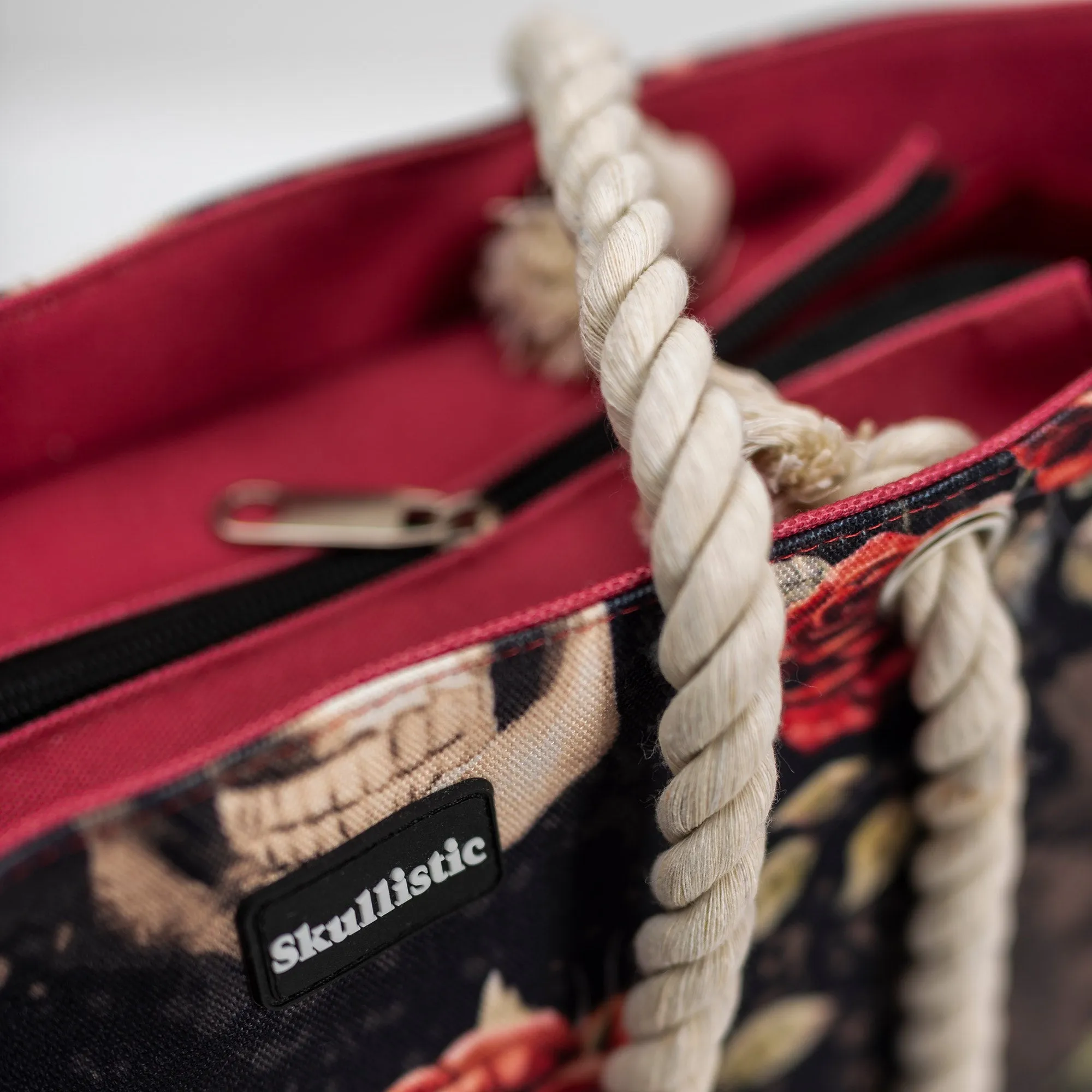 Vintage Flower Skull Shoulder Beach Bag - Image 3