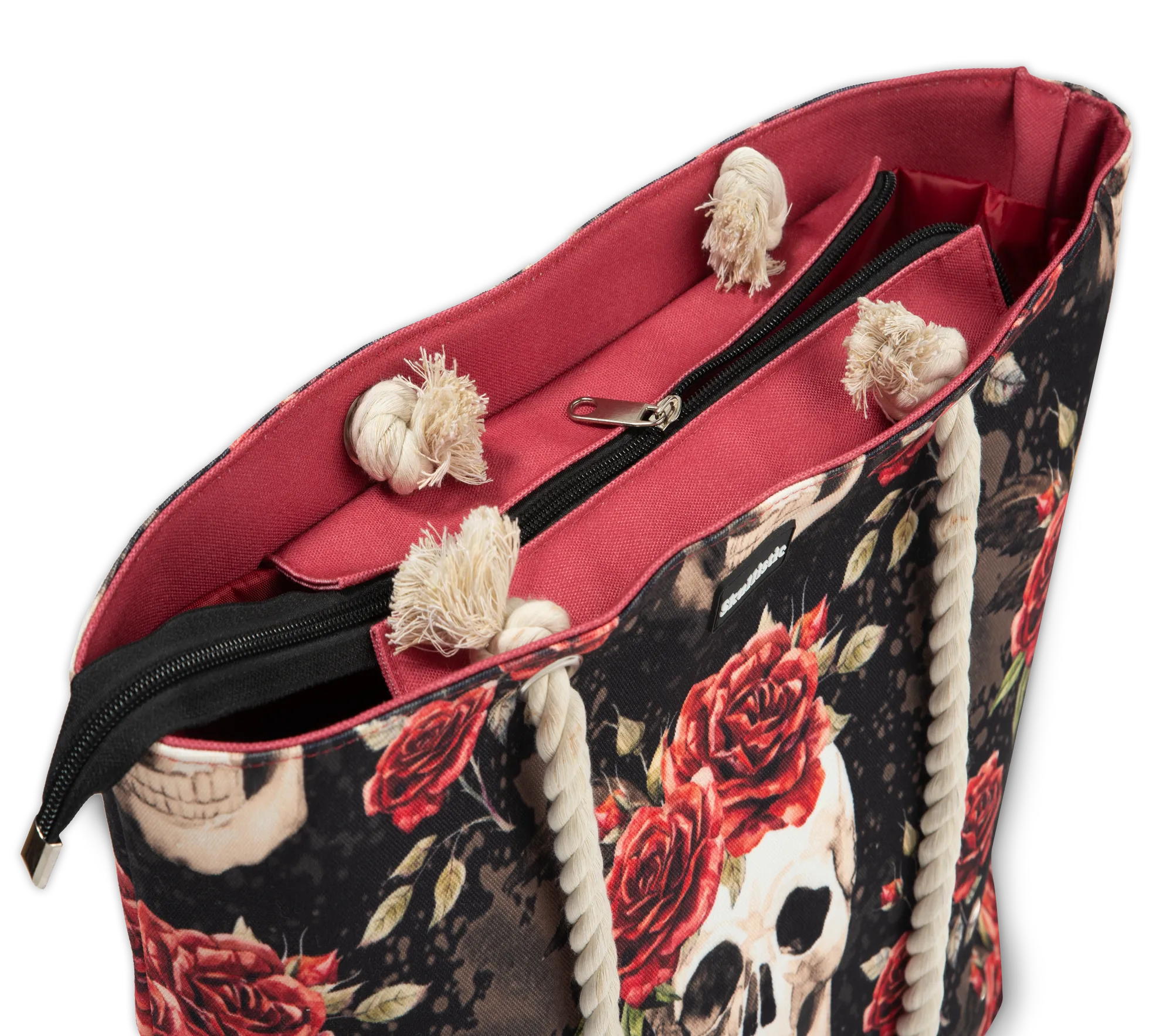 Vintage Flower Skull Shoulder Beach Bag - Image 4