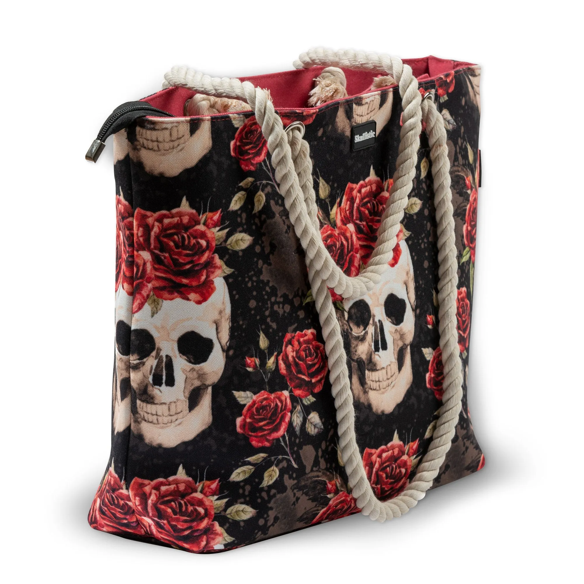Vintage Flower Skull Shoulder Beach Bag - Image 5