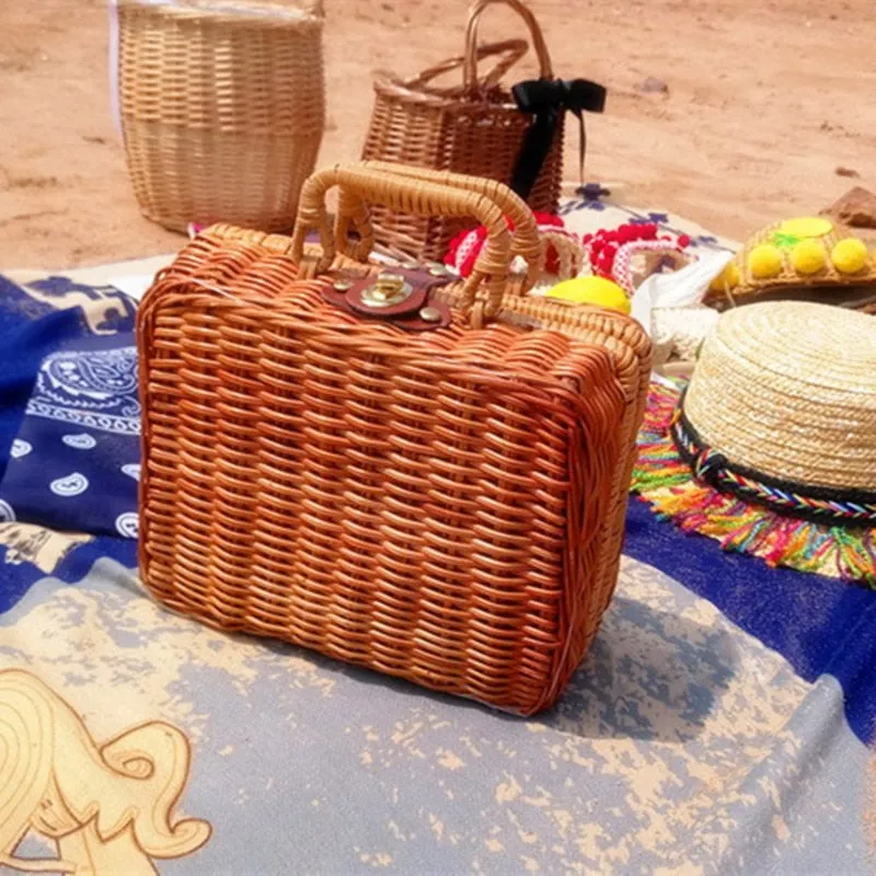 Vintage Handmade Wicker Picnic Basket - Image 3