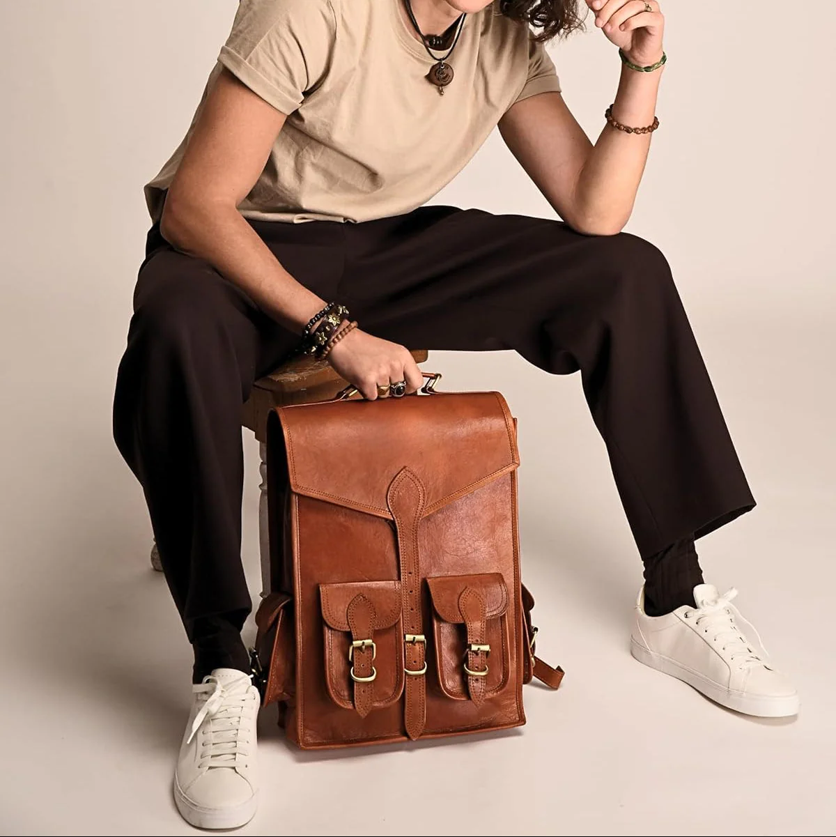 Vintage Leather Backpack Rucksack - Image 3