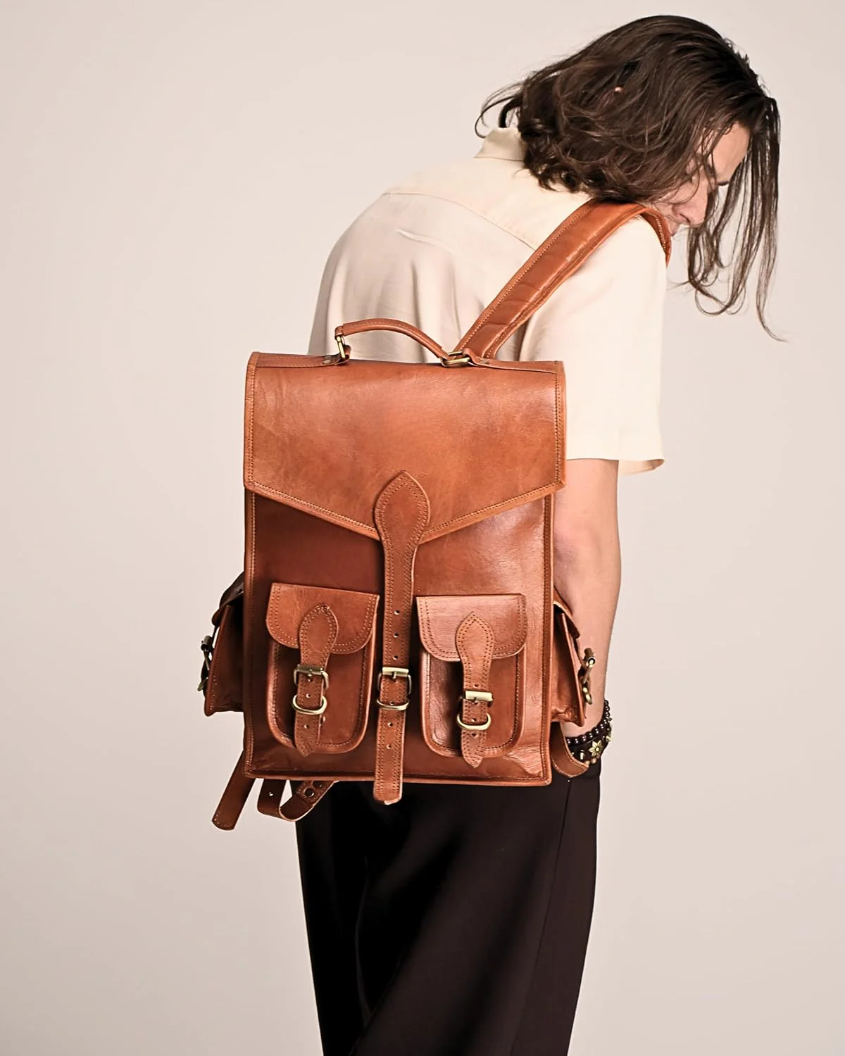 Vintage Leather Backpack Rucksack - Image 5