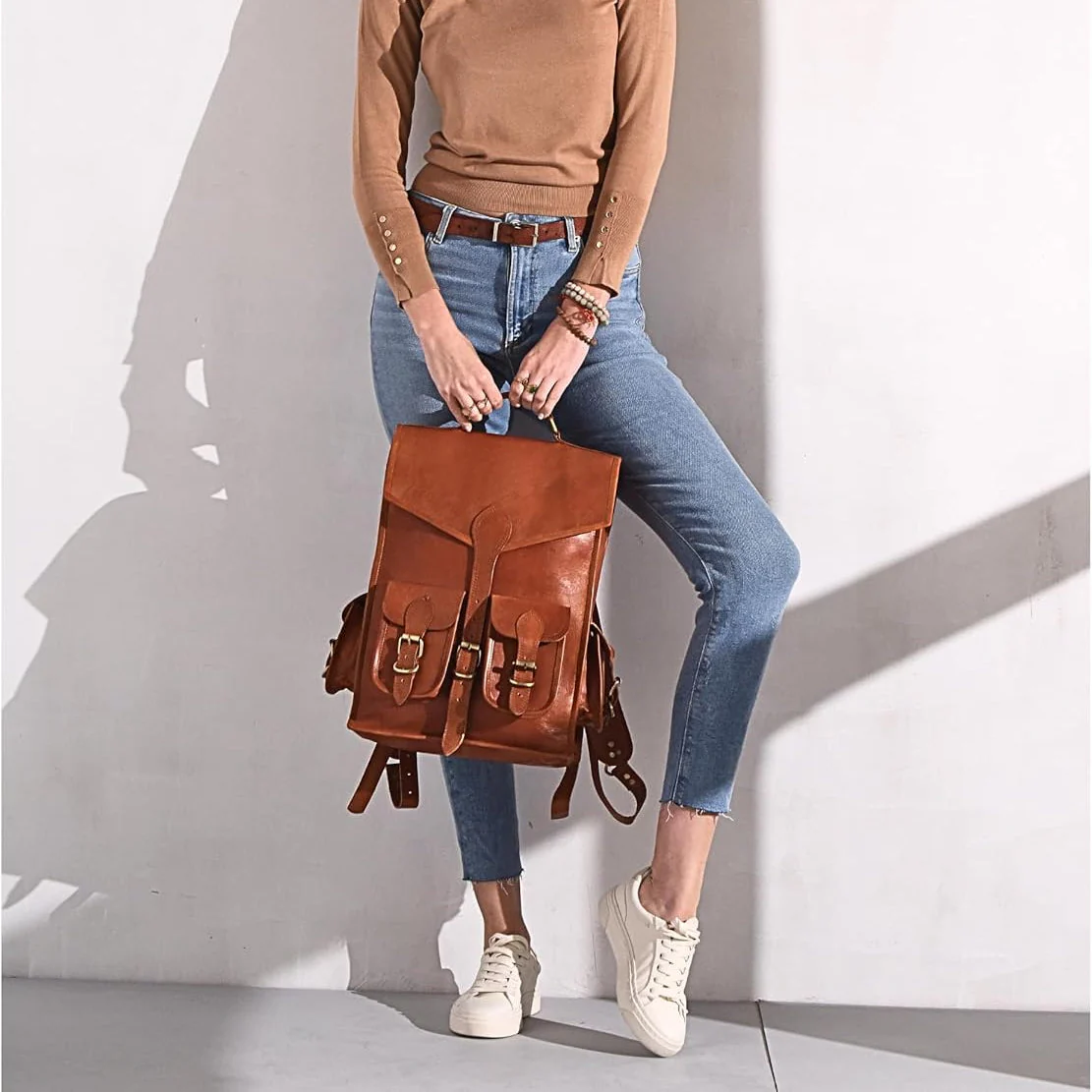 Vintage Leather Backpack Rucksack - Image 6