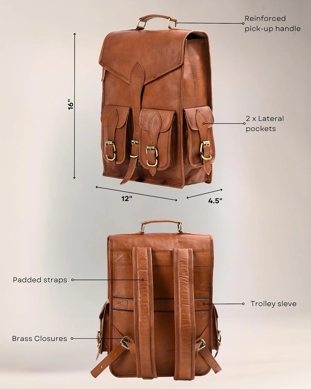 Vintage Leather Backpack Rucksack - Image 9
