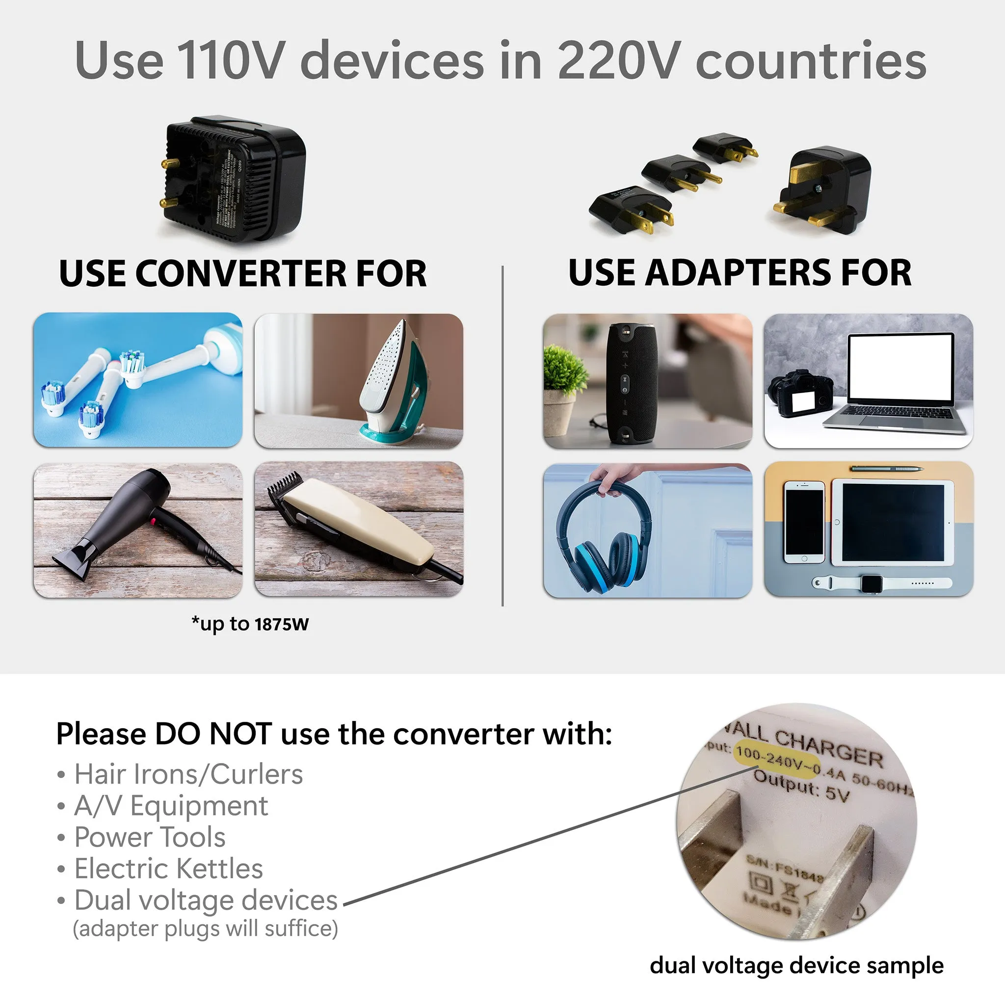 Step-down Travel Voltage Converter and Adapter Kit with Pouch - Image 3