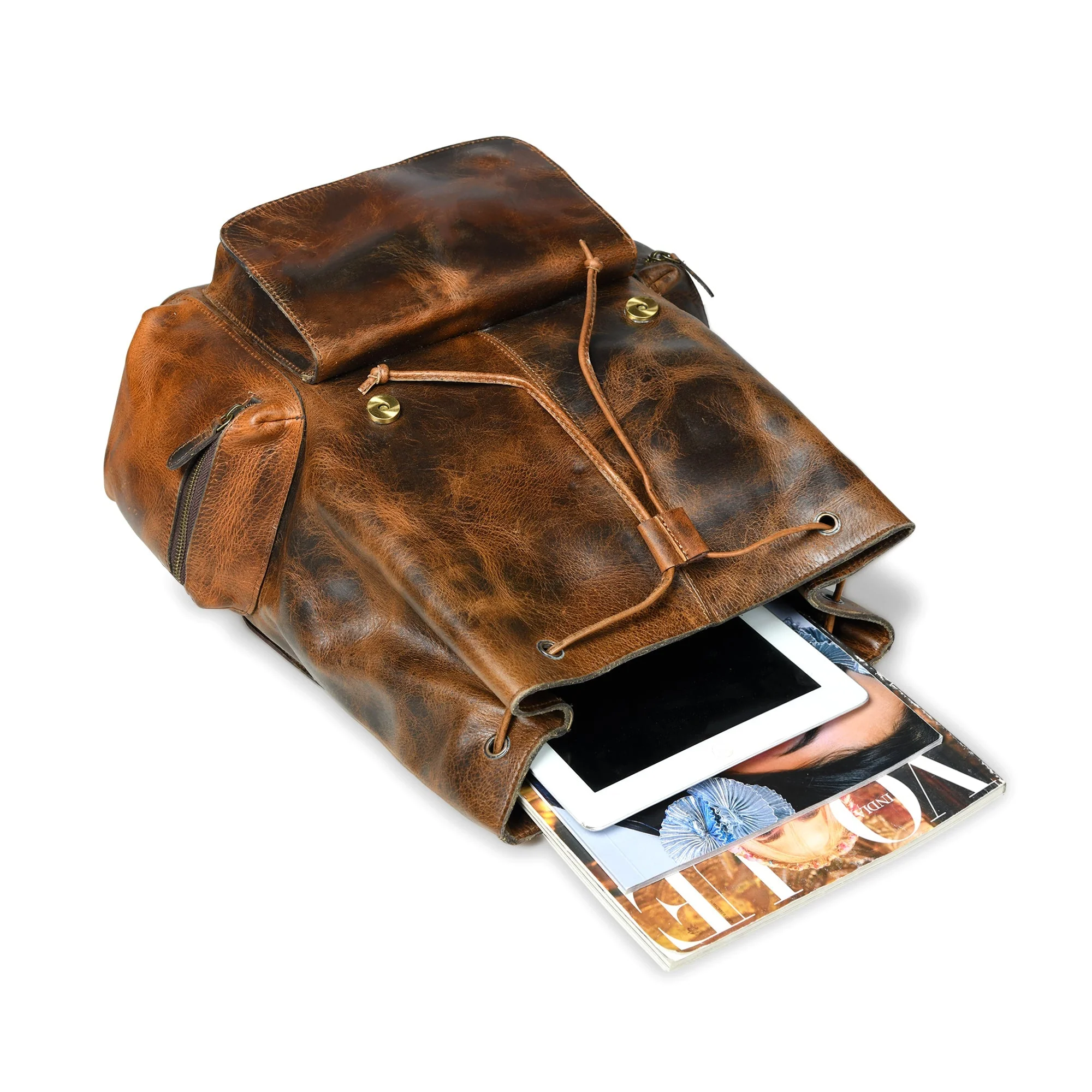 Vortex Leather Backpack: Burnt Brown - Image 5