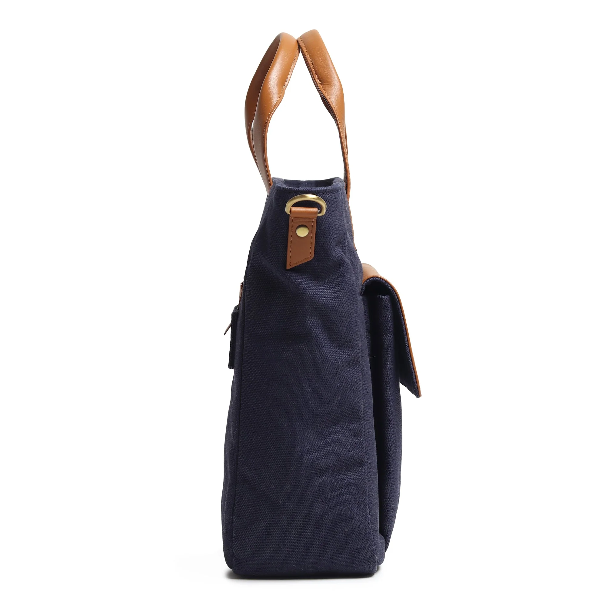 Voyager Canvas Leather Briefcase, Dark Blue - Image 5