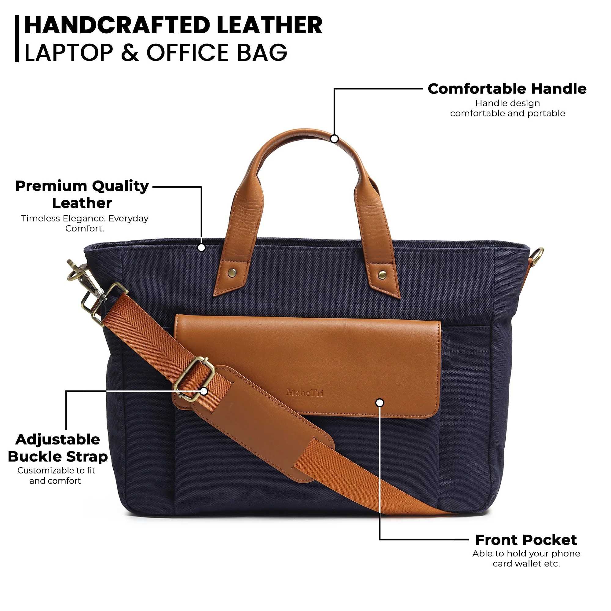 Voyager Canvas Leather Briefcase, Dark Blue - Image 7