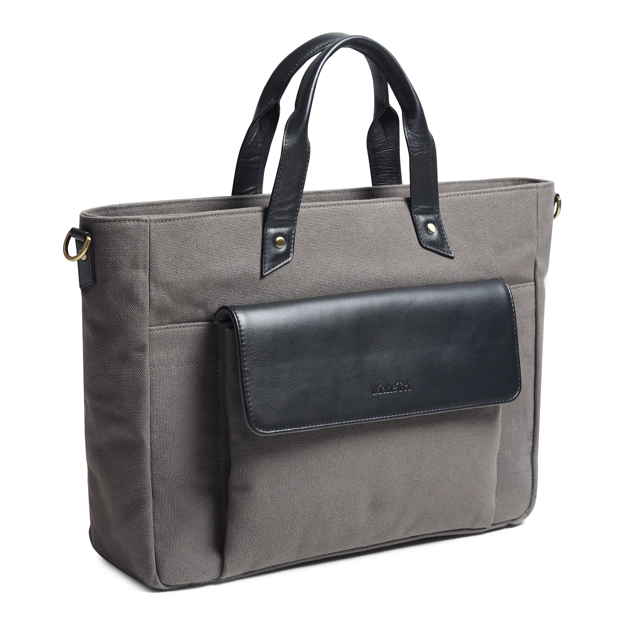 Voyager Canvas Leather Briefcase, Gray - Image 2