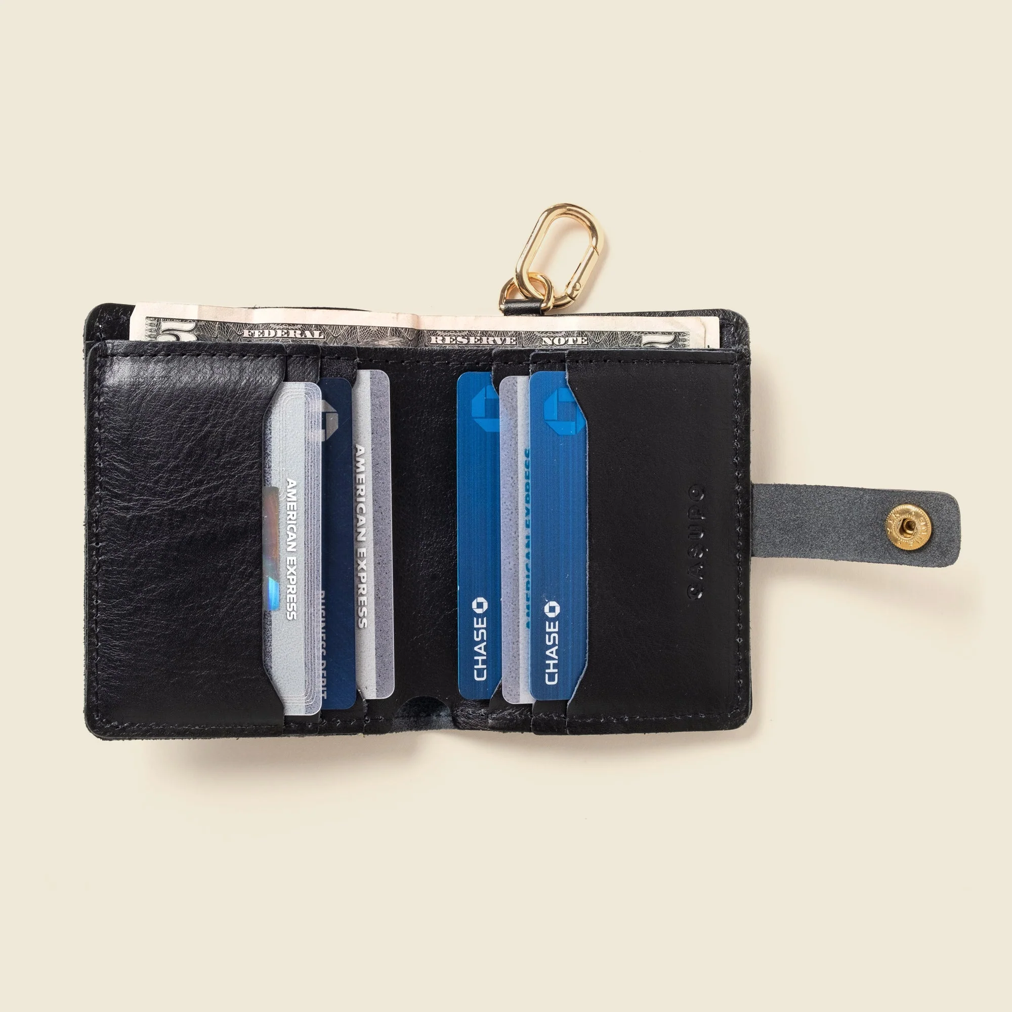 Wallet with Snap and Key Ring - Black - Image 2