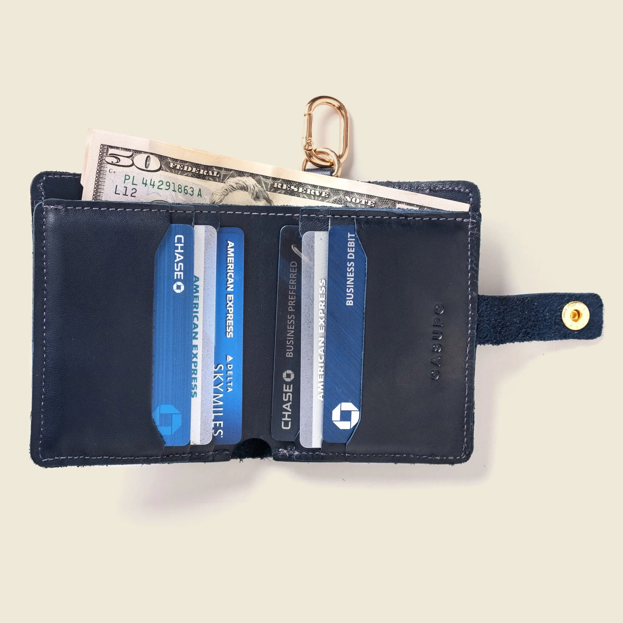 Wallet with Snap and Key Ring - Navy - Image 2