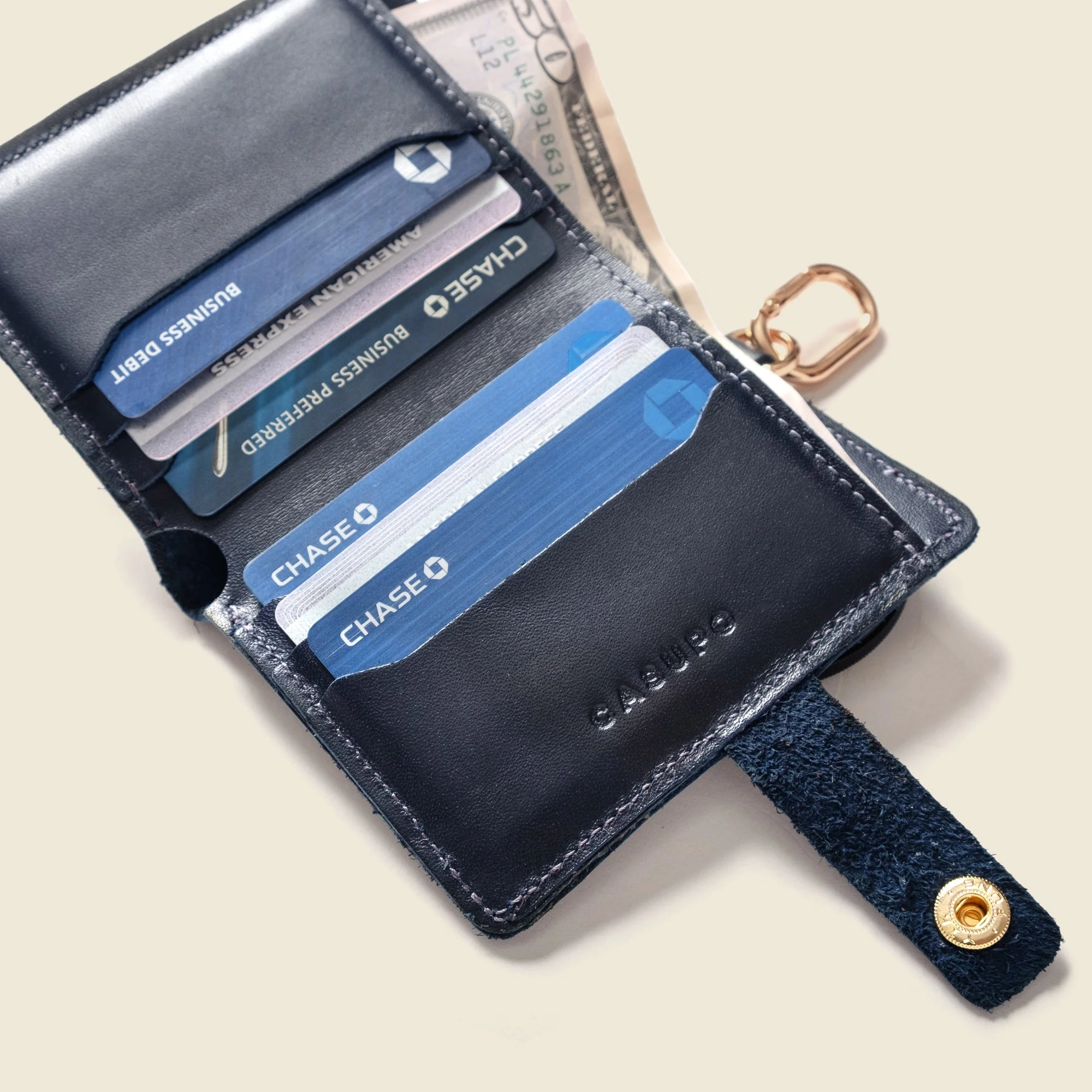 Wallet with Snap and Key Ring - Navy - Image 3