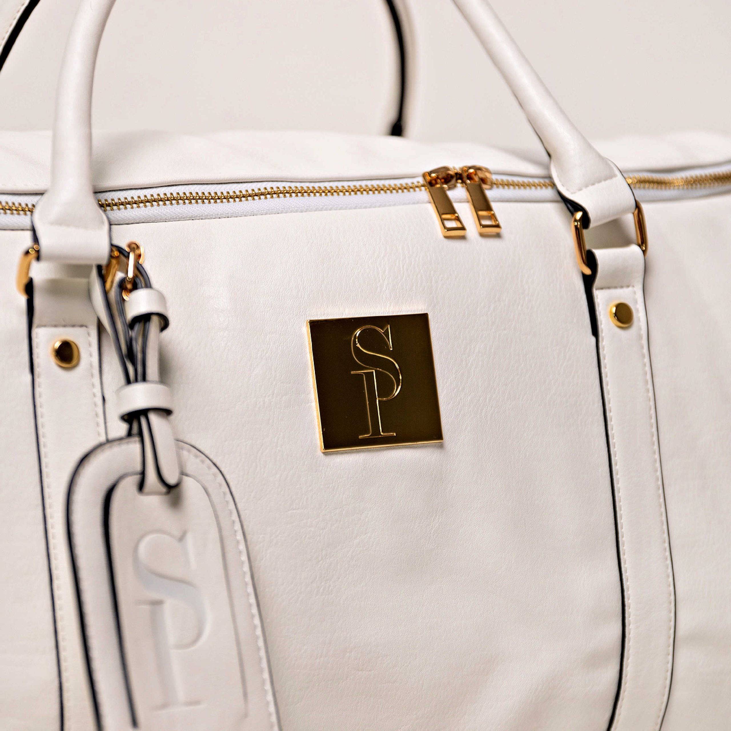 White Leather Weekender Duffle Bag - Image 6
