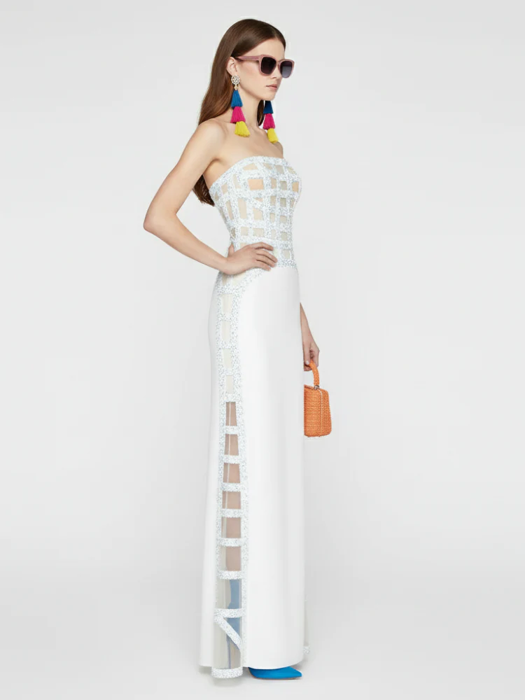 White Sequin Off-Shoulder Evening Gown For Women, Slim Fit, Midtown, BYMANYC New York. - Image 2