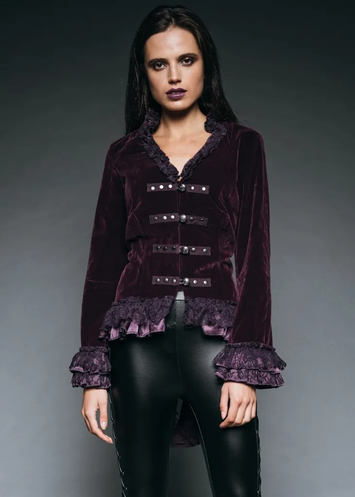 Witchy Woman Purple Velvet Steampunk Tail Jacket with Back Lacing - Image 2