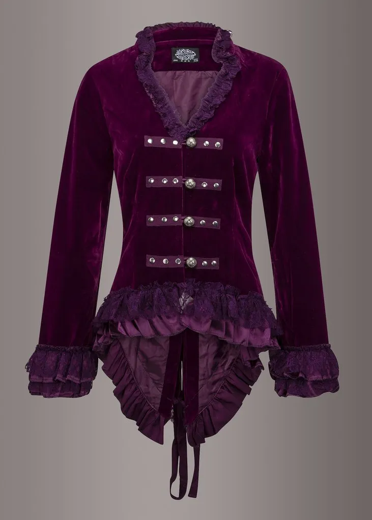Witchy Woman Purple Velvet Steampunk Tail Jacket with Back Lacing - Image 4