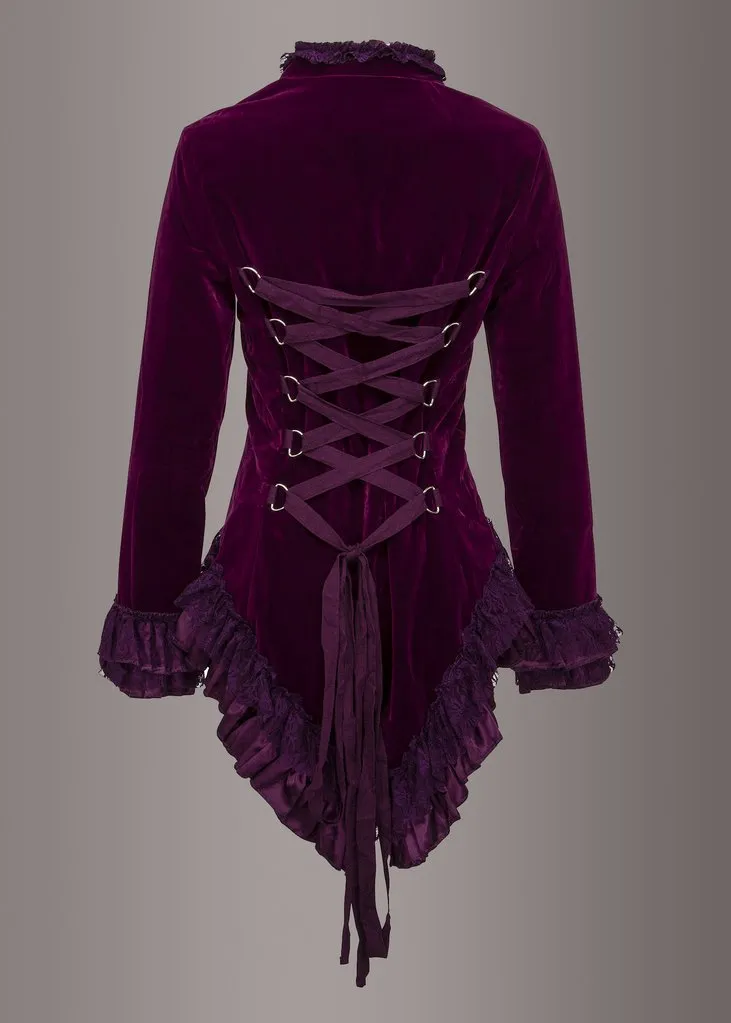 Witchy Woman Purple Velvet Steampunk Tail Jacket with Back Lacing - Image 5