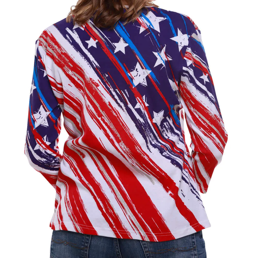 Women's Stars and Stripes American Flag 3/4 Sleeve Top - Image 2