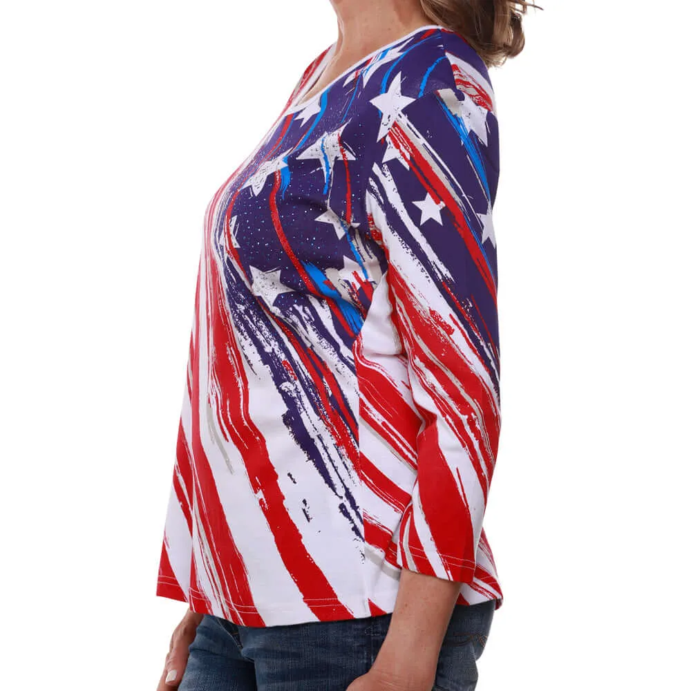 Women's Stars and Stripes American Flag 3/4 Sleeve Top - Image 3