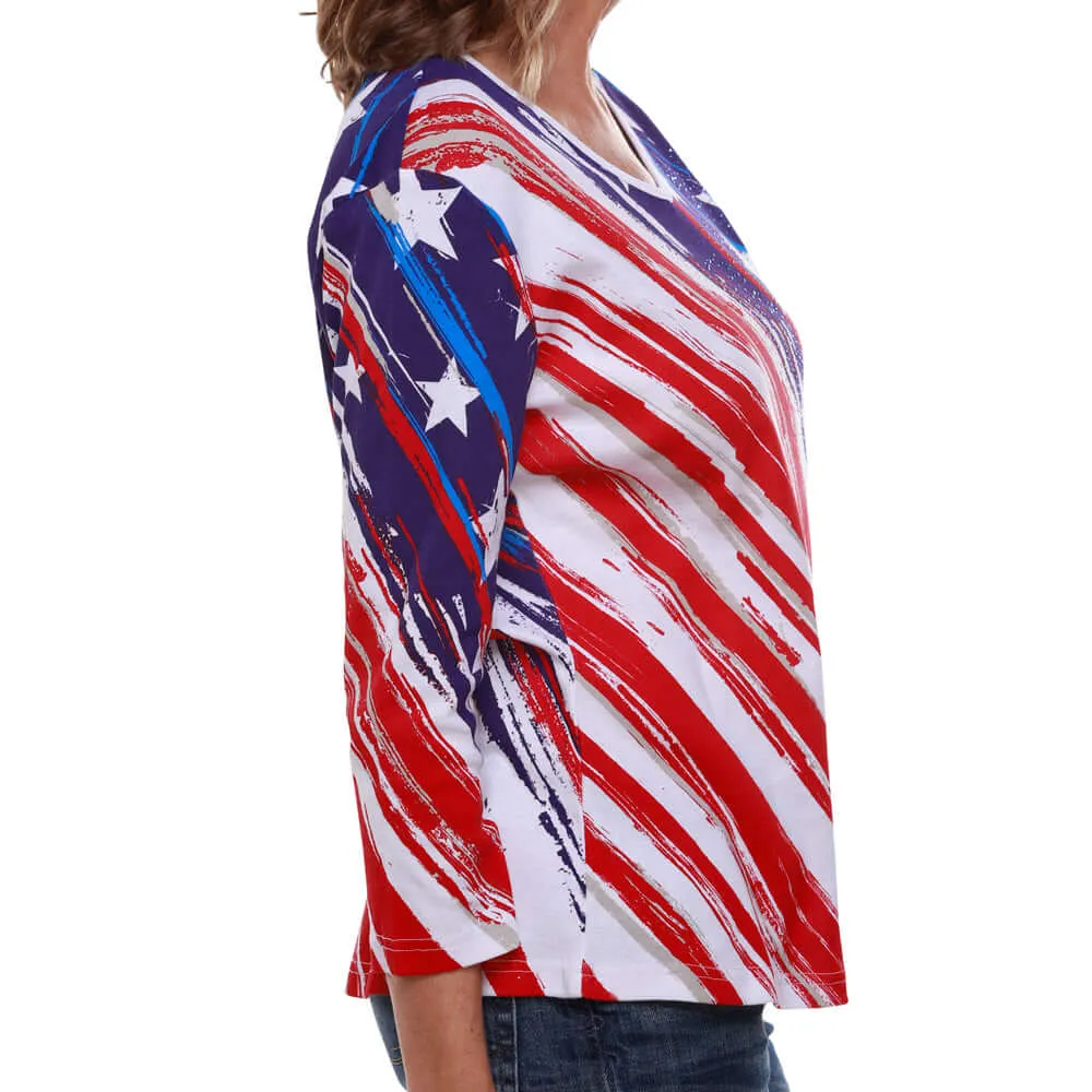 Women's Stars and Stripes American Flag 3/4 Sleeve Top - Image 4