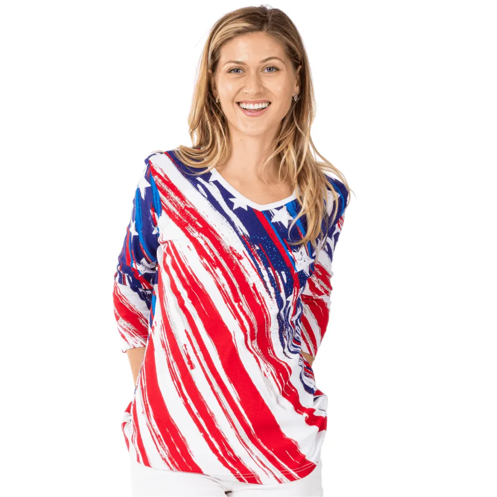 Women's Stars and Stripes American Flag 3/4 Sleeve Top - Image 5
