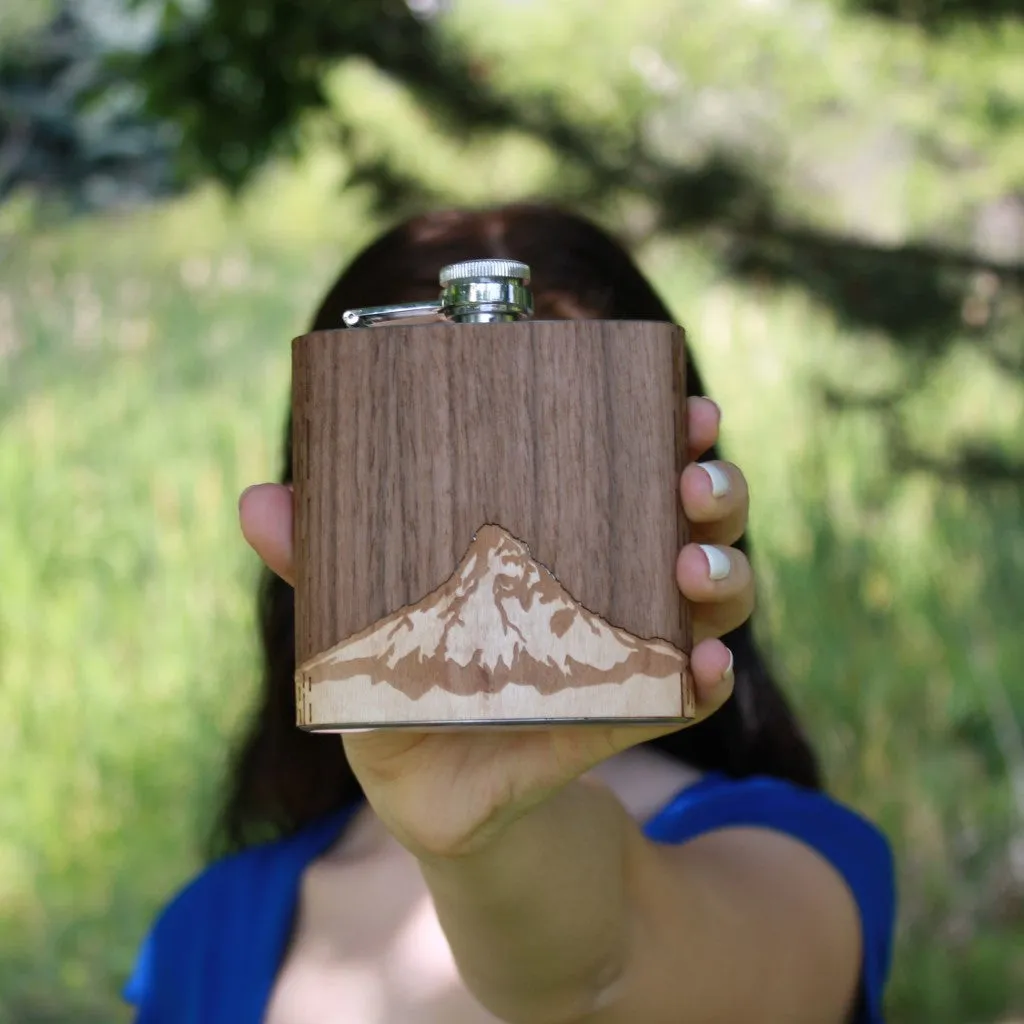 Wooden Hip Flask - Cascade Range (Mt. Hood) - Image 4
