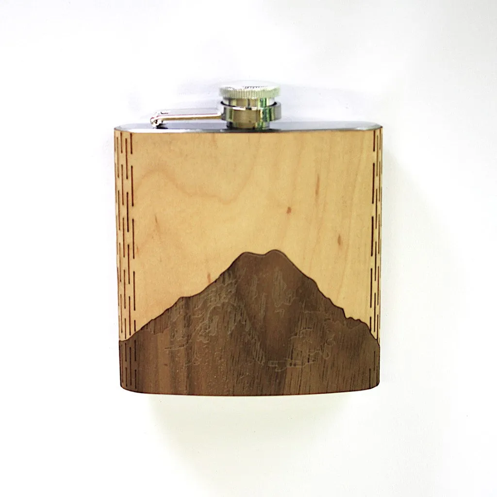 Wooden Hip Flask - Cascade Range (Mt. Rainier) - Image 2